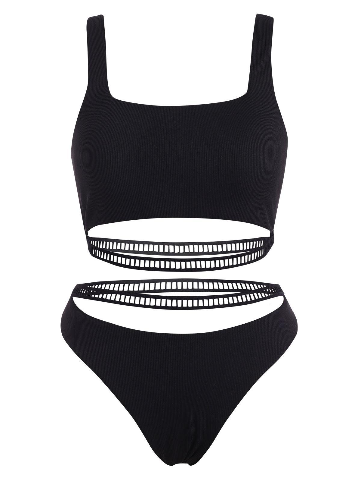 Zaful Bikini Plus Size Ribbed Lattice Underboob Bikini Swimwear Xl in Black  | Lyst