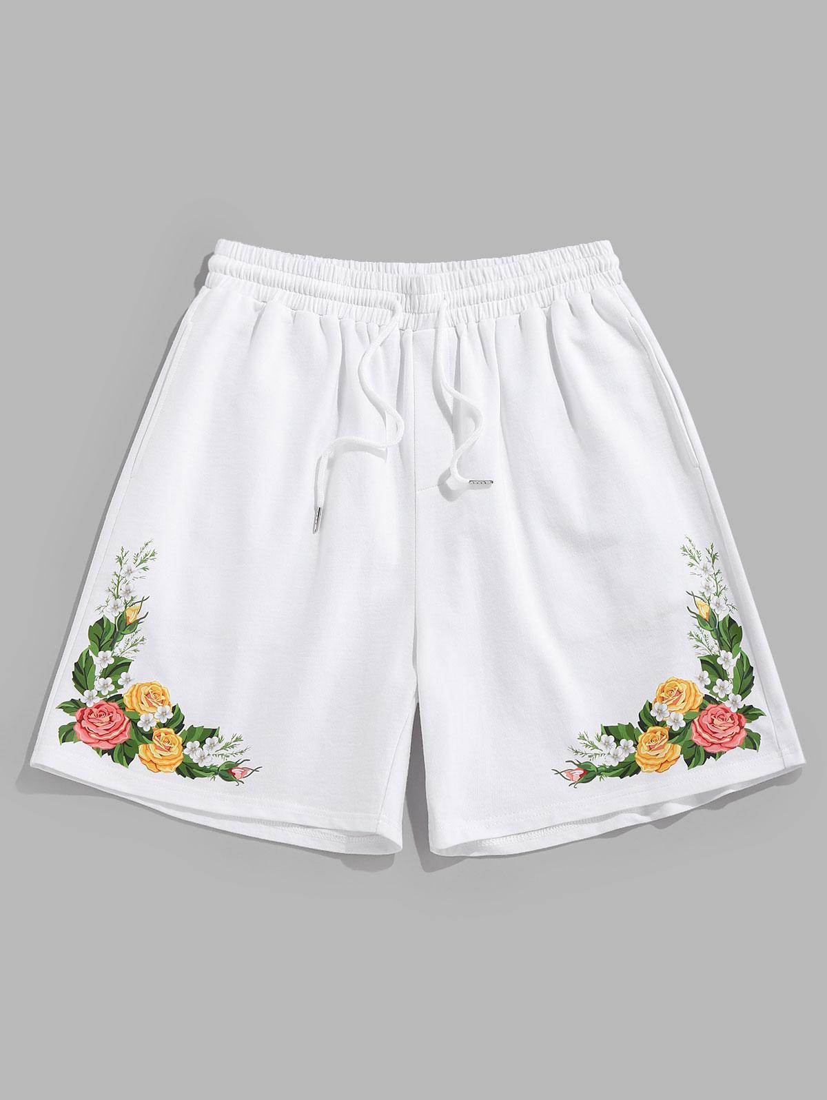 Zaful Flower Print Drawstring Sweat Shorts in White for Men | Lyst