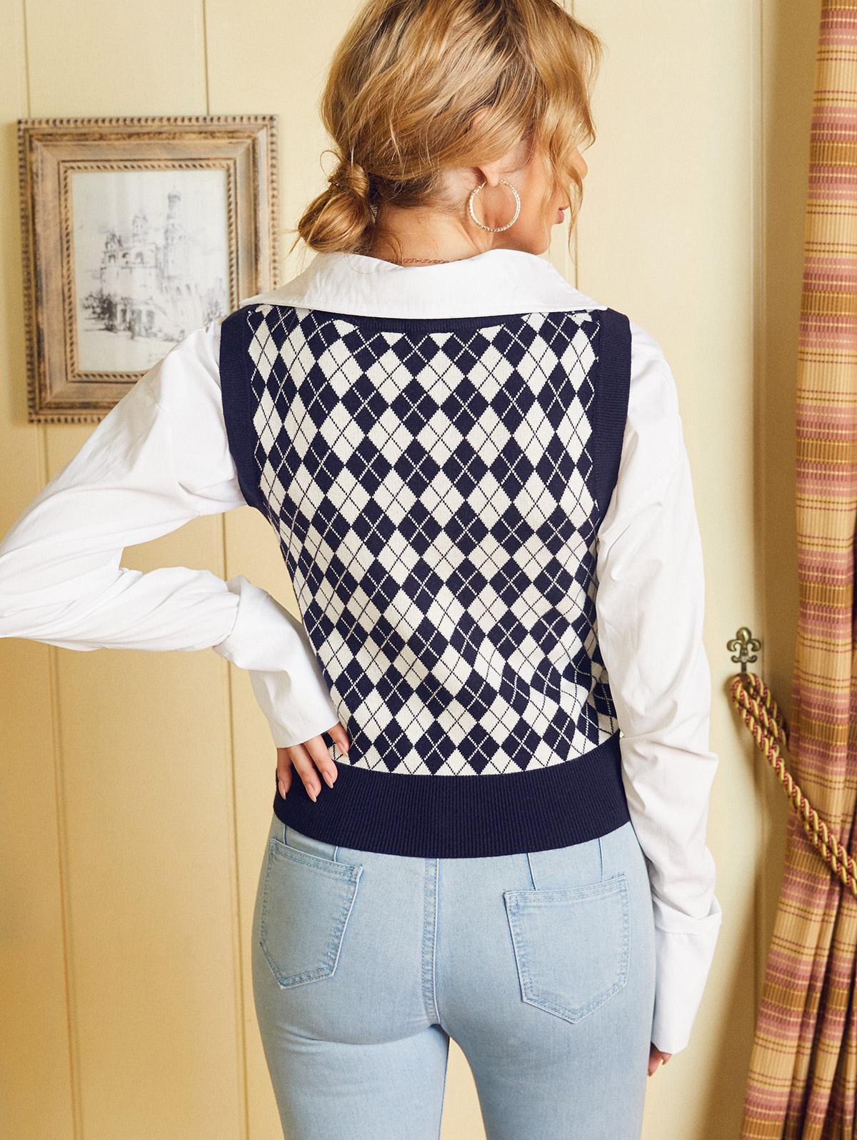 Zaful V Neck Argyle Preppy Sweater Vest 