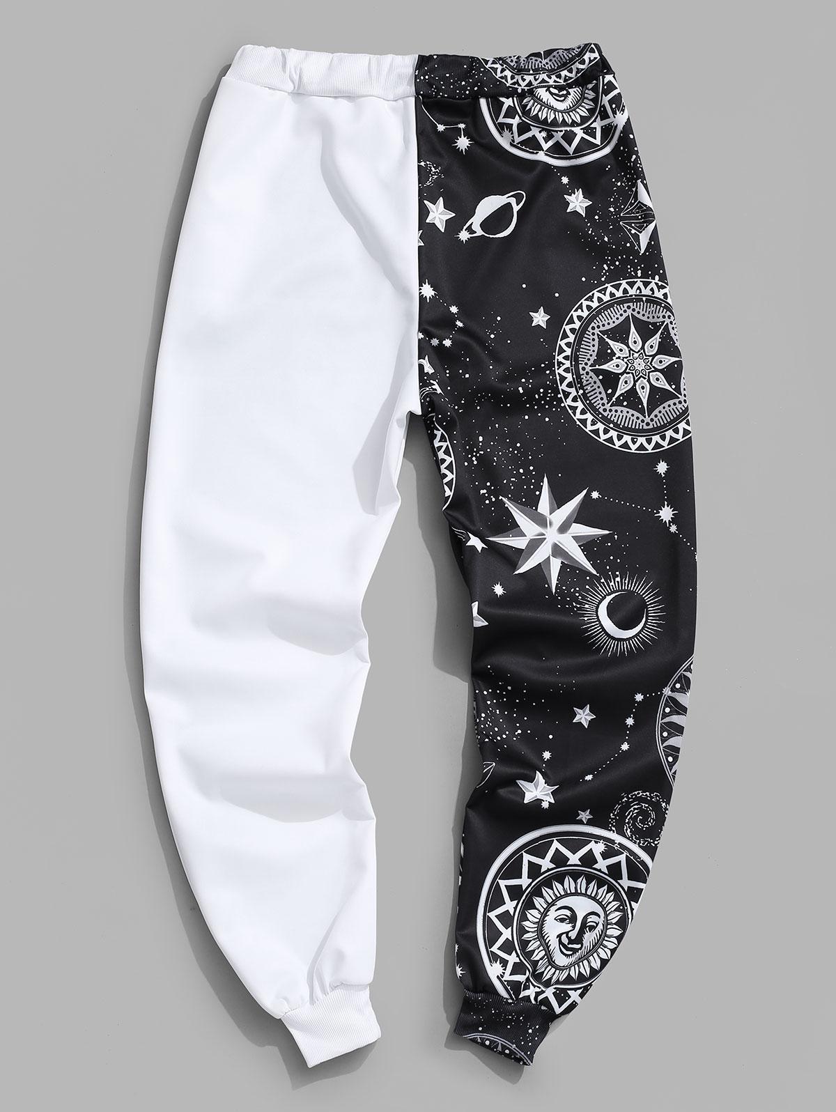 Zaful Y2k Aesthetic Sun Moon Star Print Two Tone Sports Graphic Sweatpants  2xl in White for Men | Lyst
