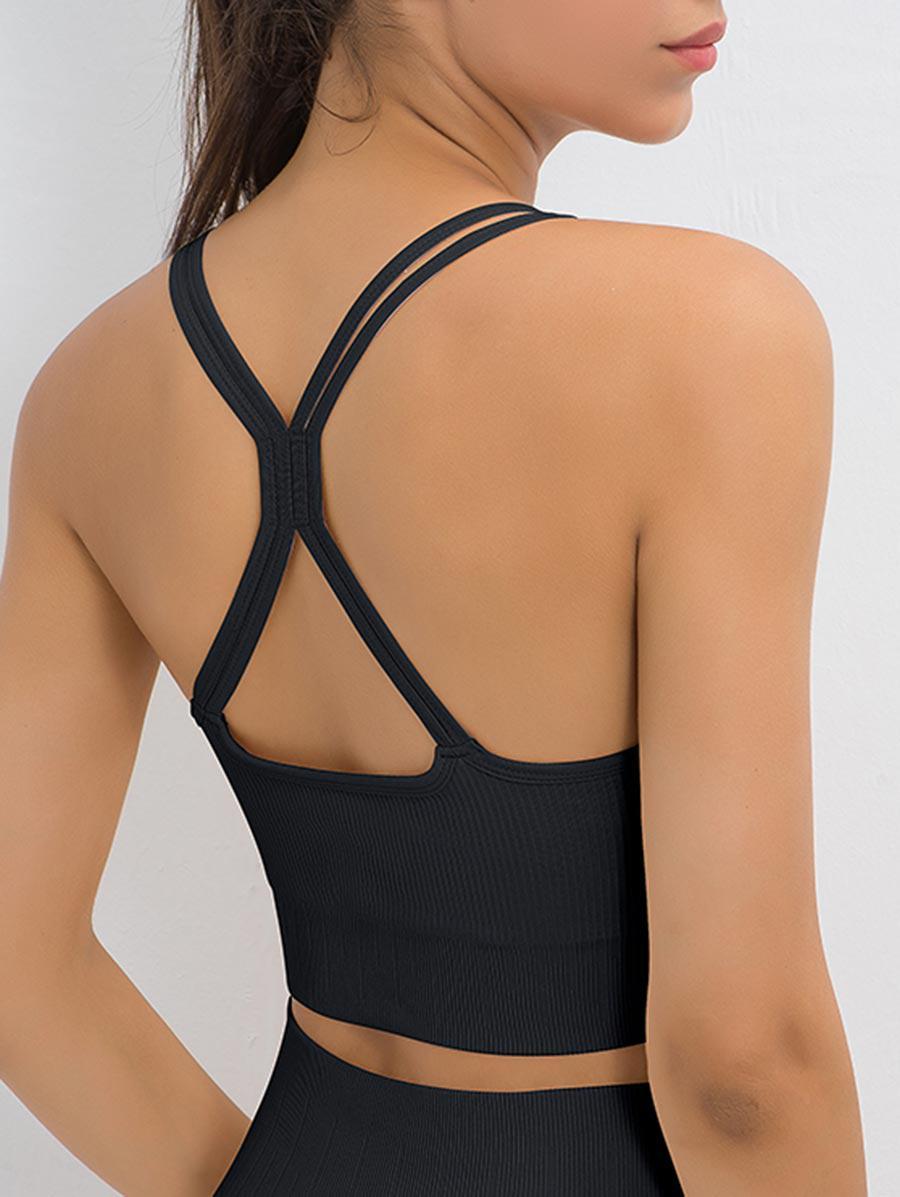 Zaful Sporty Tees Cut Out Ribbed Knit Solid Color Sports Bra in Black | Lyst