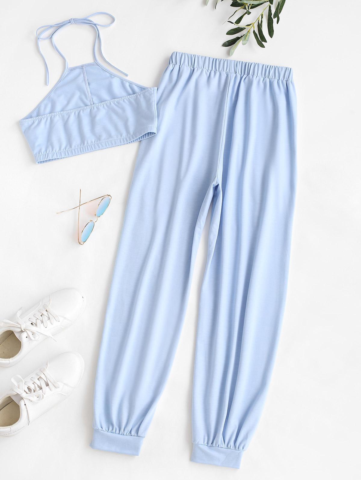 Zaful Co-ords Cropped Halter Top And jogger Pants Set in Blue | Lyst