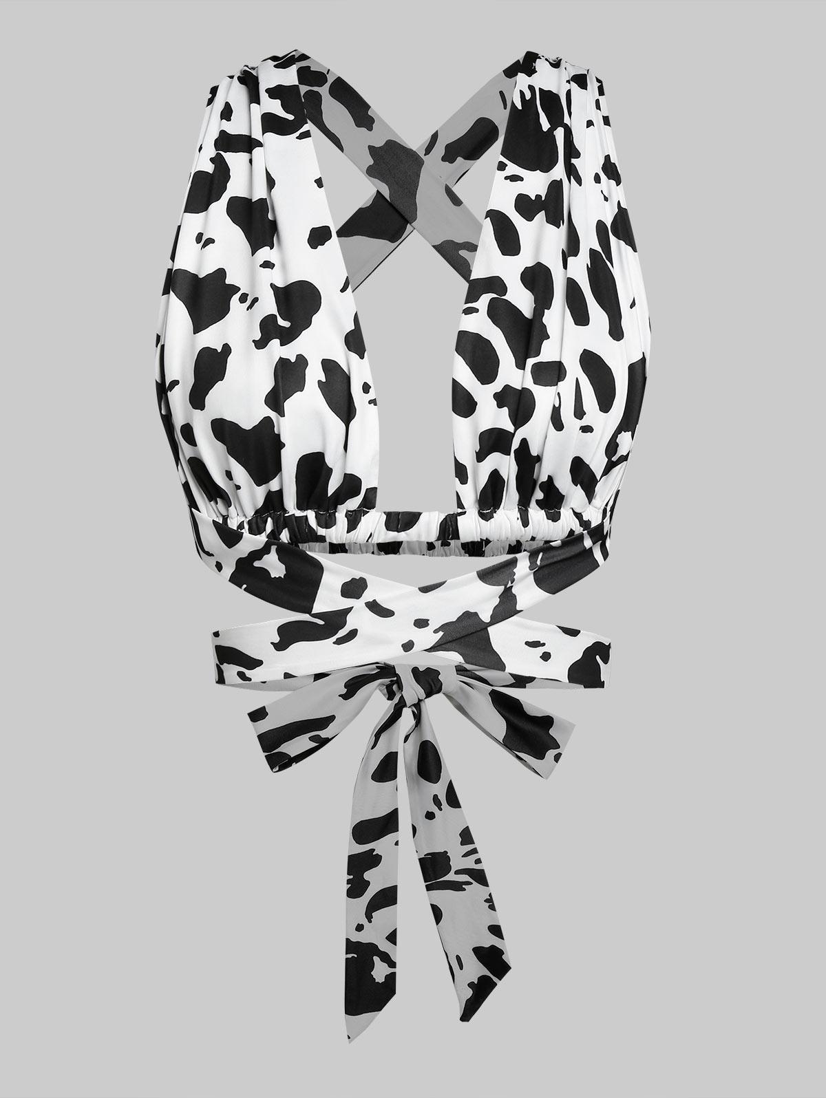 Zaful Tank Tops Cow Print Criss Cross Wrap Tank Top in White | Lyst