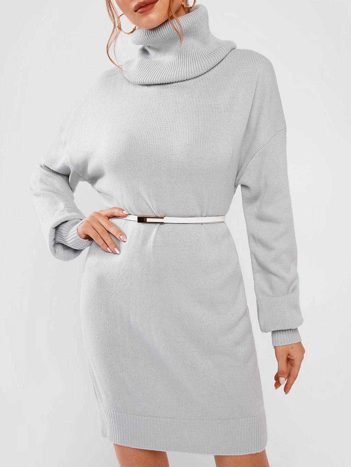 ZAFUL Women's Turtleneck Mini Jumper Dress - Gray - Mini Dresses