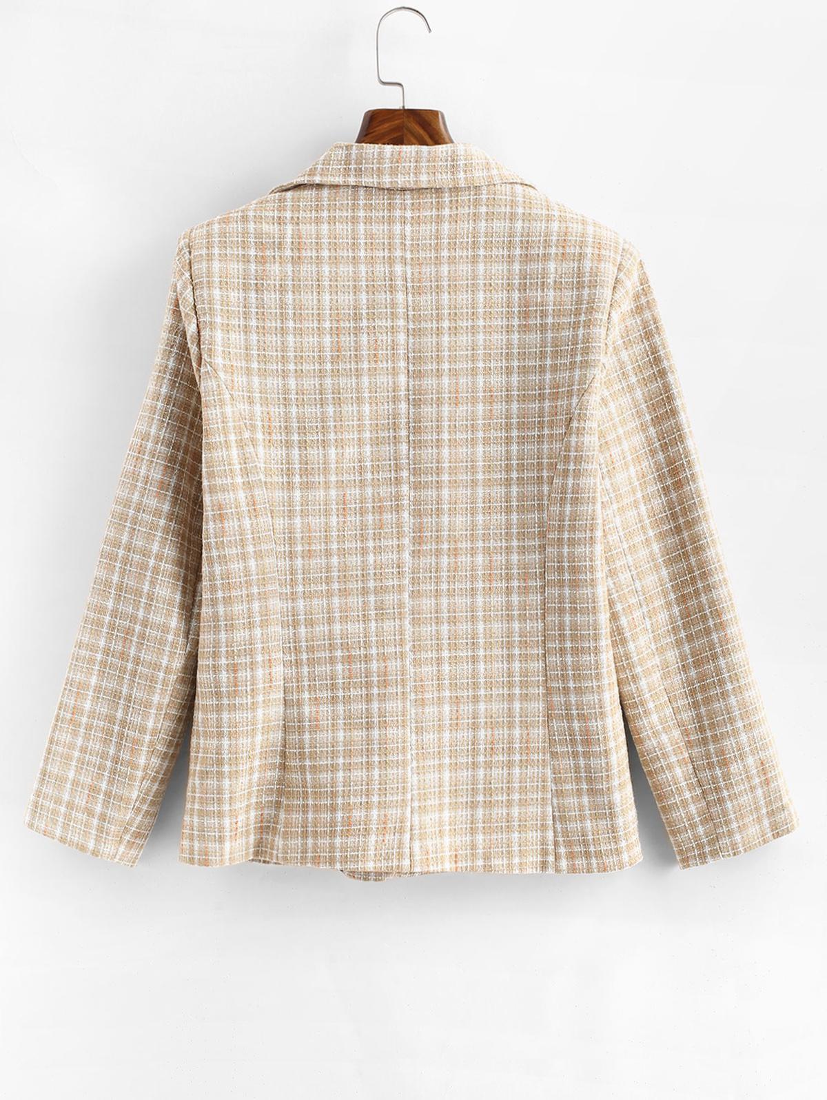 Zaful Blazers One Buttoned Pockets Plaid Tweed Blazer in Natural | Lyst