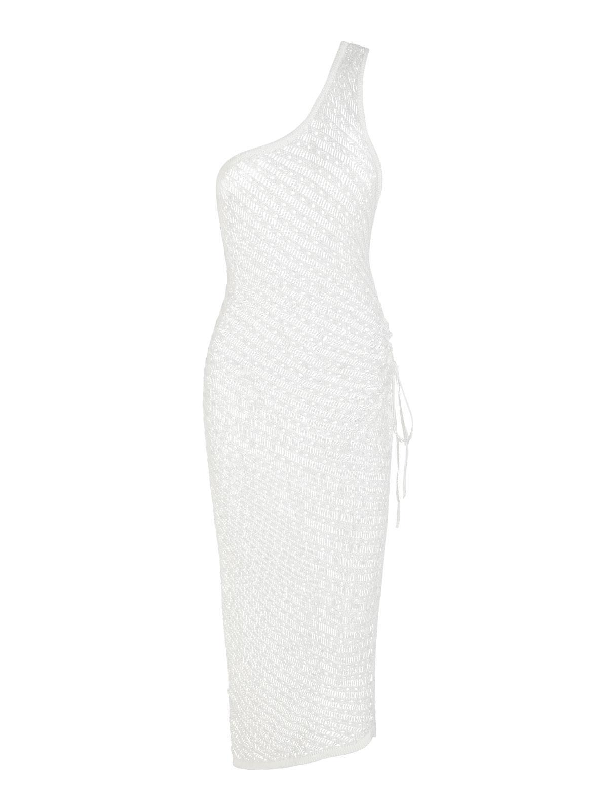 Zaful Cinched Side One Shoulder Crochet Knit Beach Dress in White | Lyst