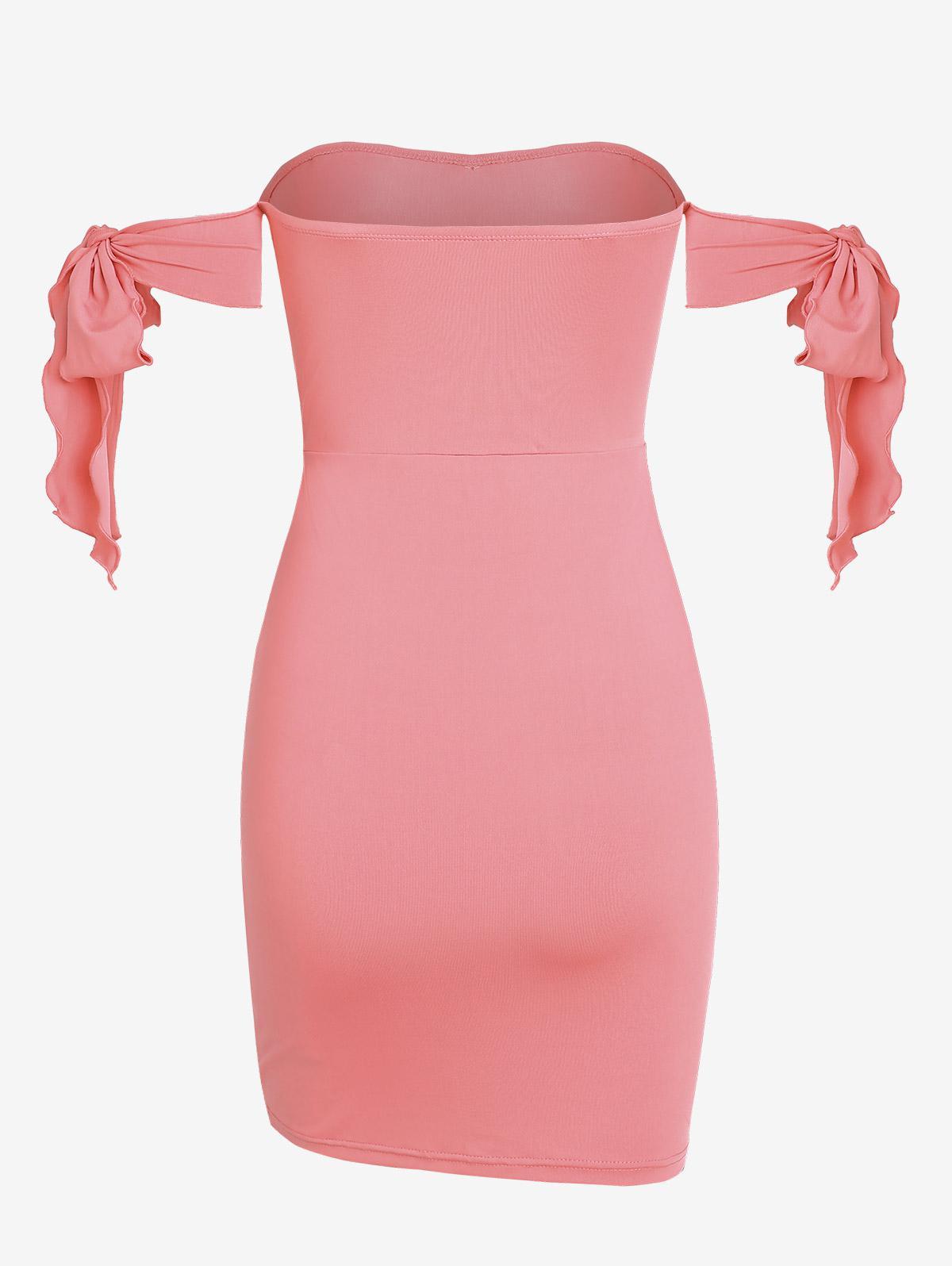 Zaful Off Shoulder Bow Tie Sleeves Mini Bodycon Dress in Pink | Lyst