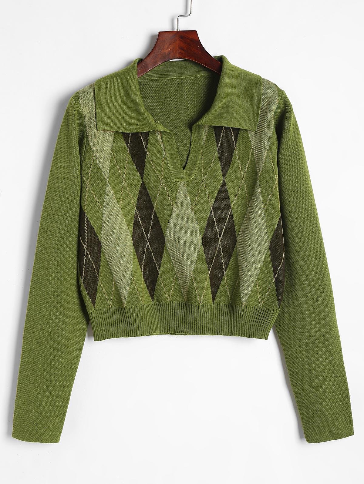 Boxy Collared Argyle Sweater 