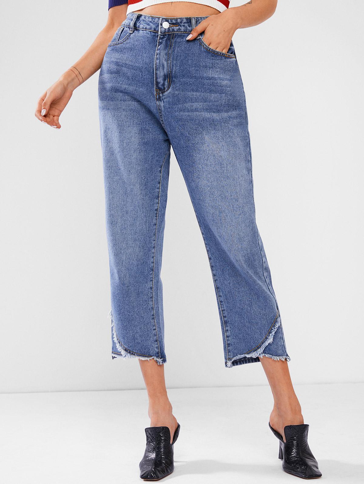 Zaful Frayed Trim baggy Jeans in Blue | Lyst