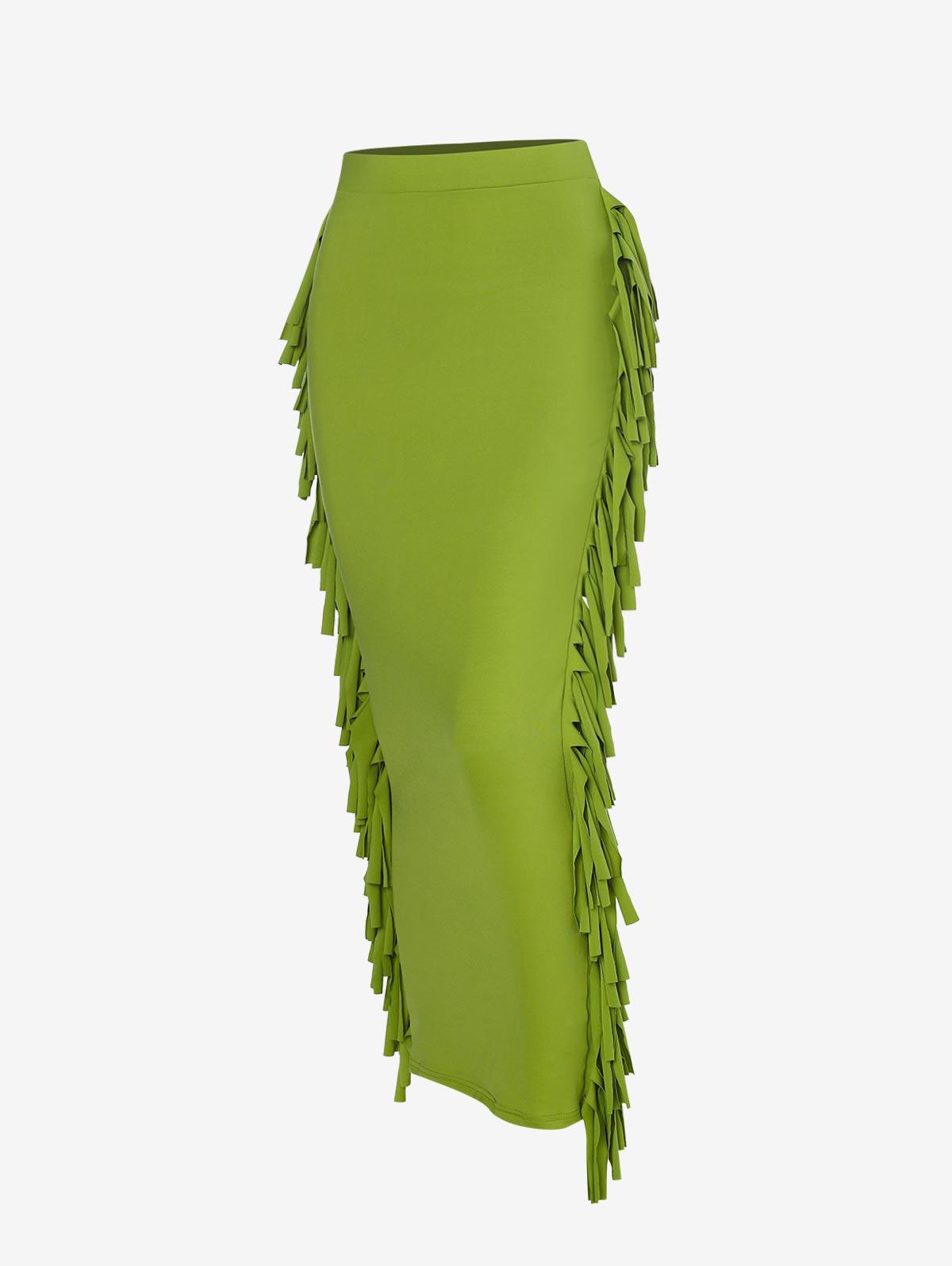 Green Zaful Fringed Side Slinky Maxi Skirt in Light Green Womens Clothing Skirts Maxi skirts 