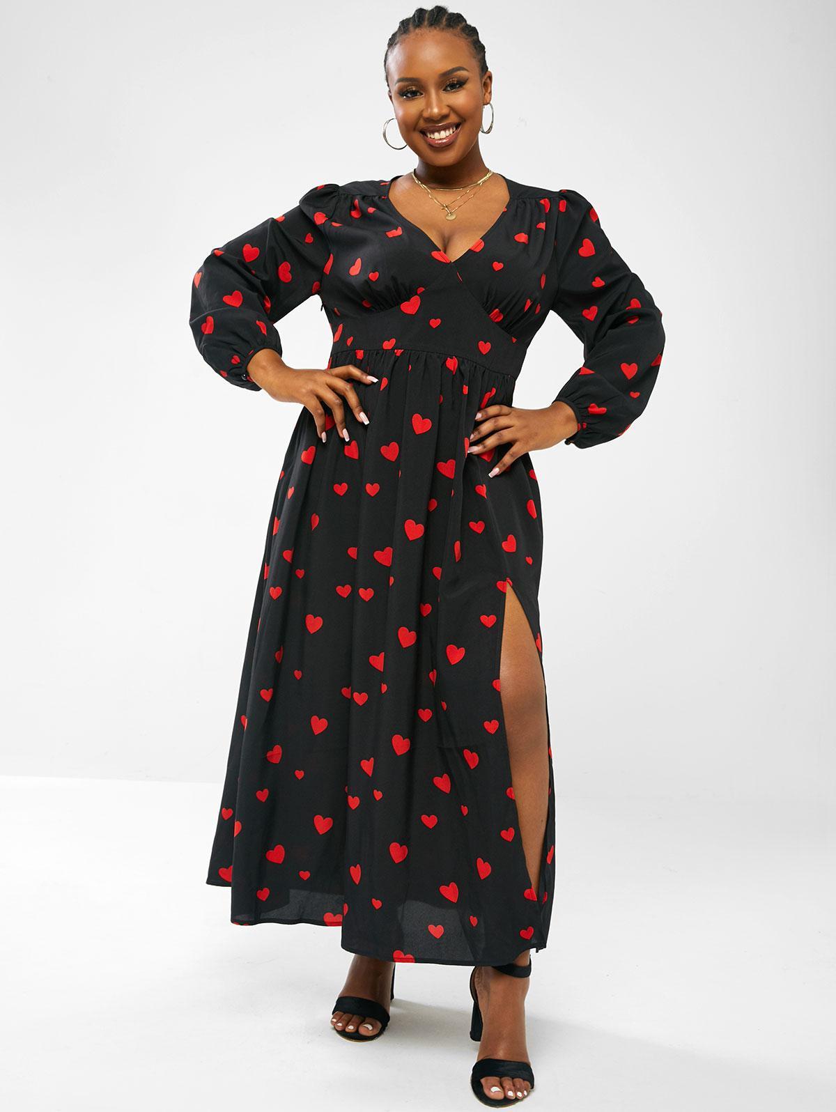 Zaful Dress Heart Empire Waist Lantern Sleeve Plus Size Maxi Dress in Black  | Lyst UK