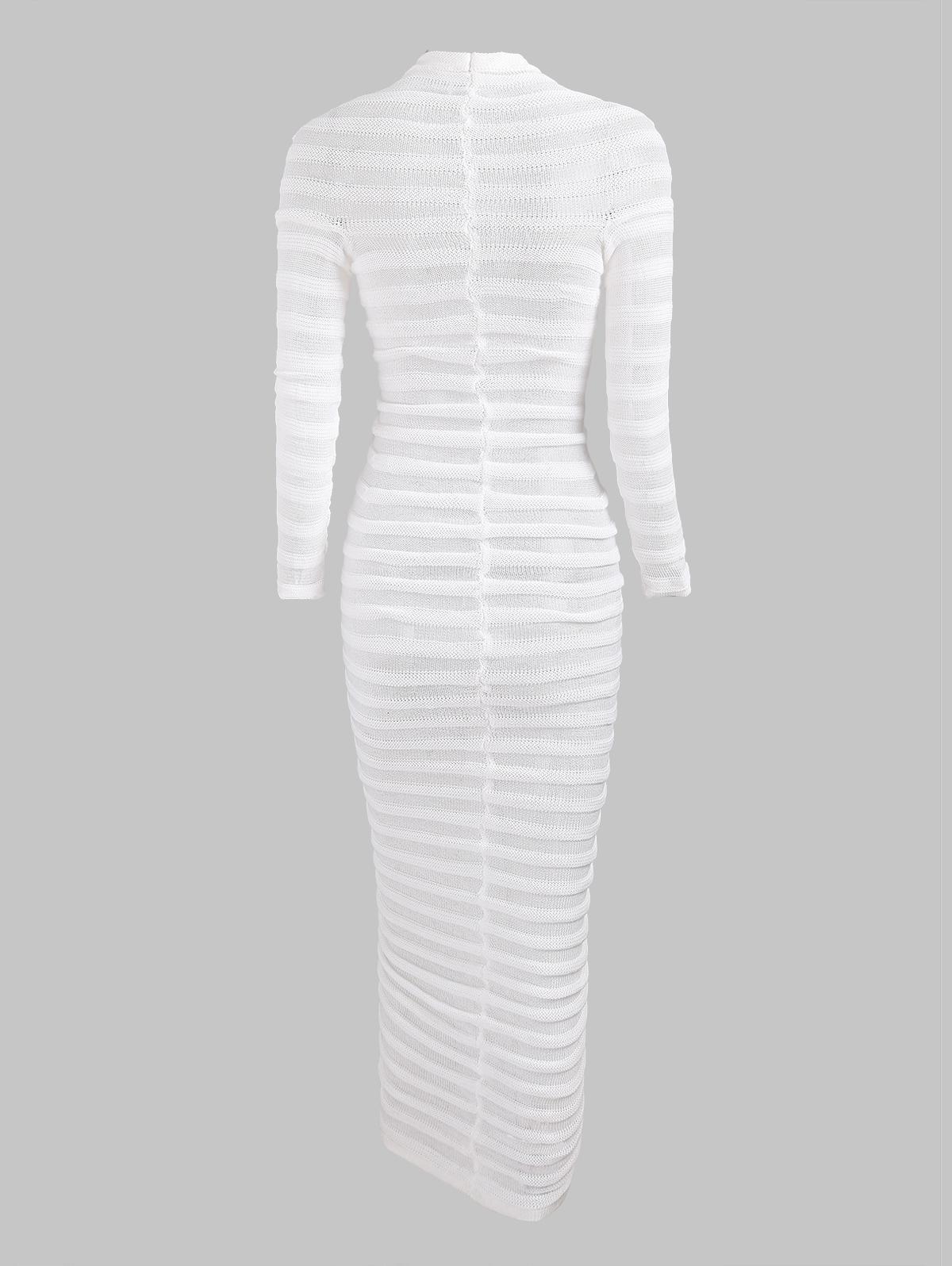 Zaful Sexy Party Club See Through Openwork Long Sleeves Round Neck Maxi  Slinky Sweater Dress in White | Lyst