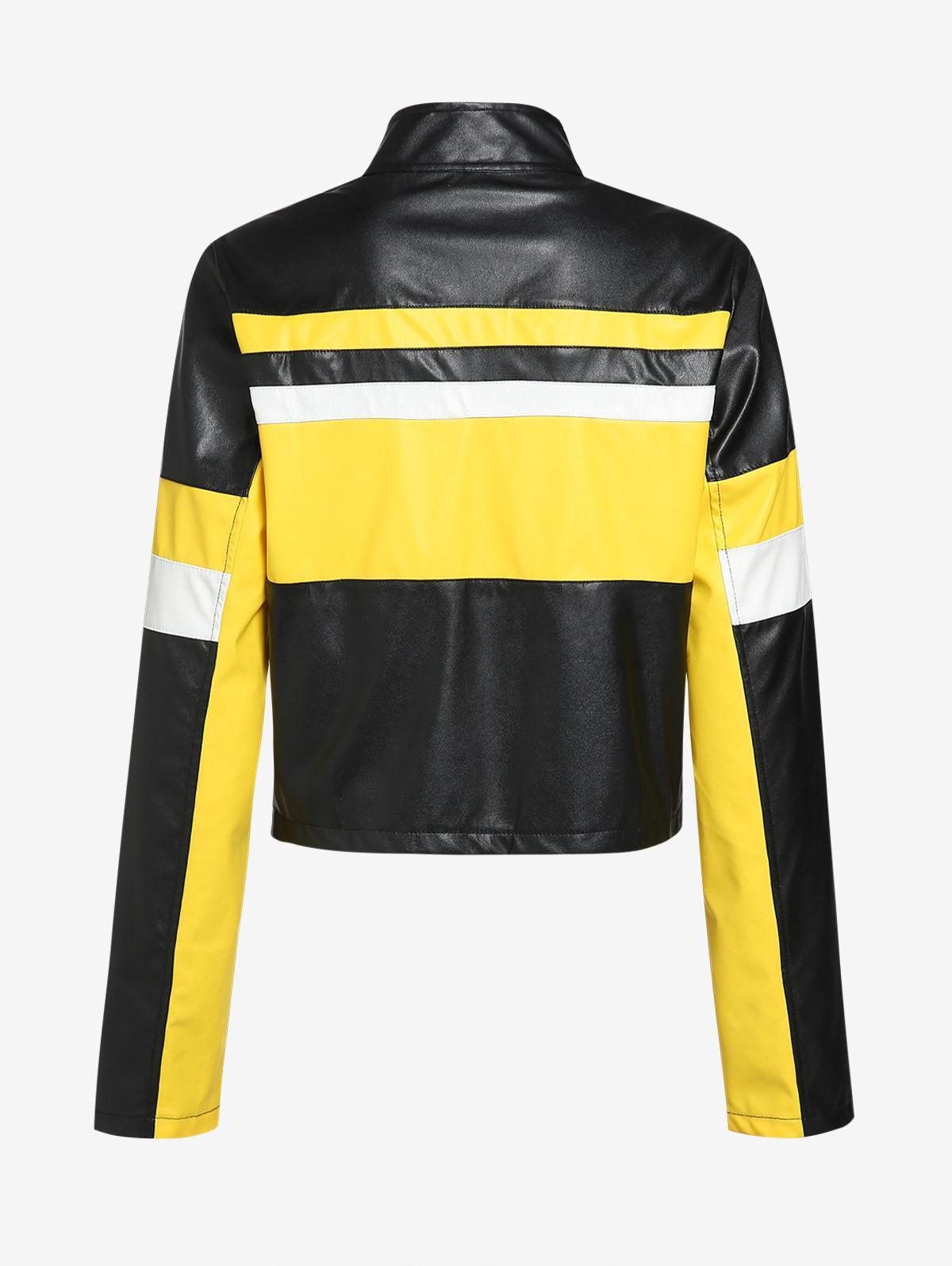 Zaful Daily Streetwear Zip Up Colorblock Pu Faux Leather Biker Motorcycle  Racer Racing Jacket in Black | Lyst