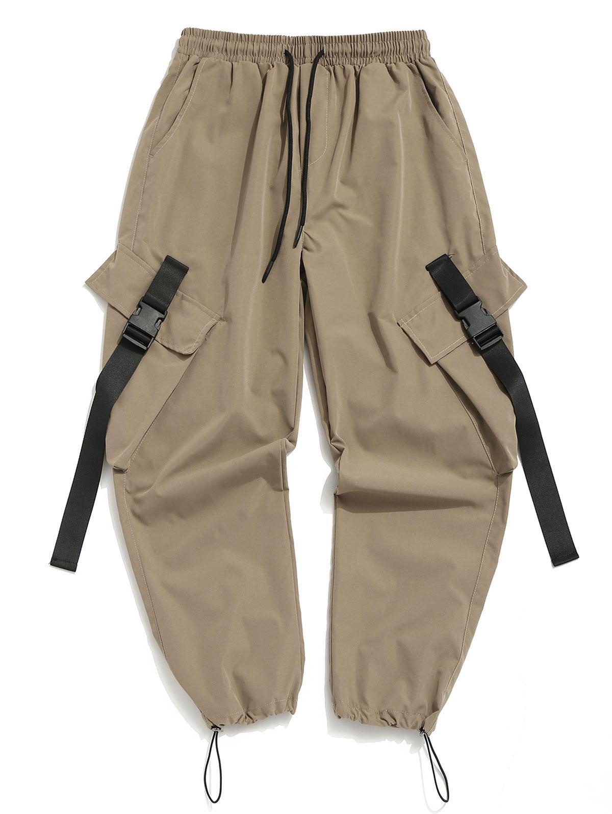 Zaful Buckle Strap Multi-pocket toggle Cuff Cargo Techwear Pants 