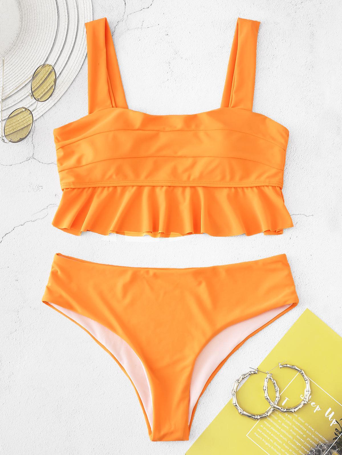 Zaful Flounce Neon Tankini Set in Orange | Lyst