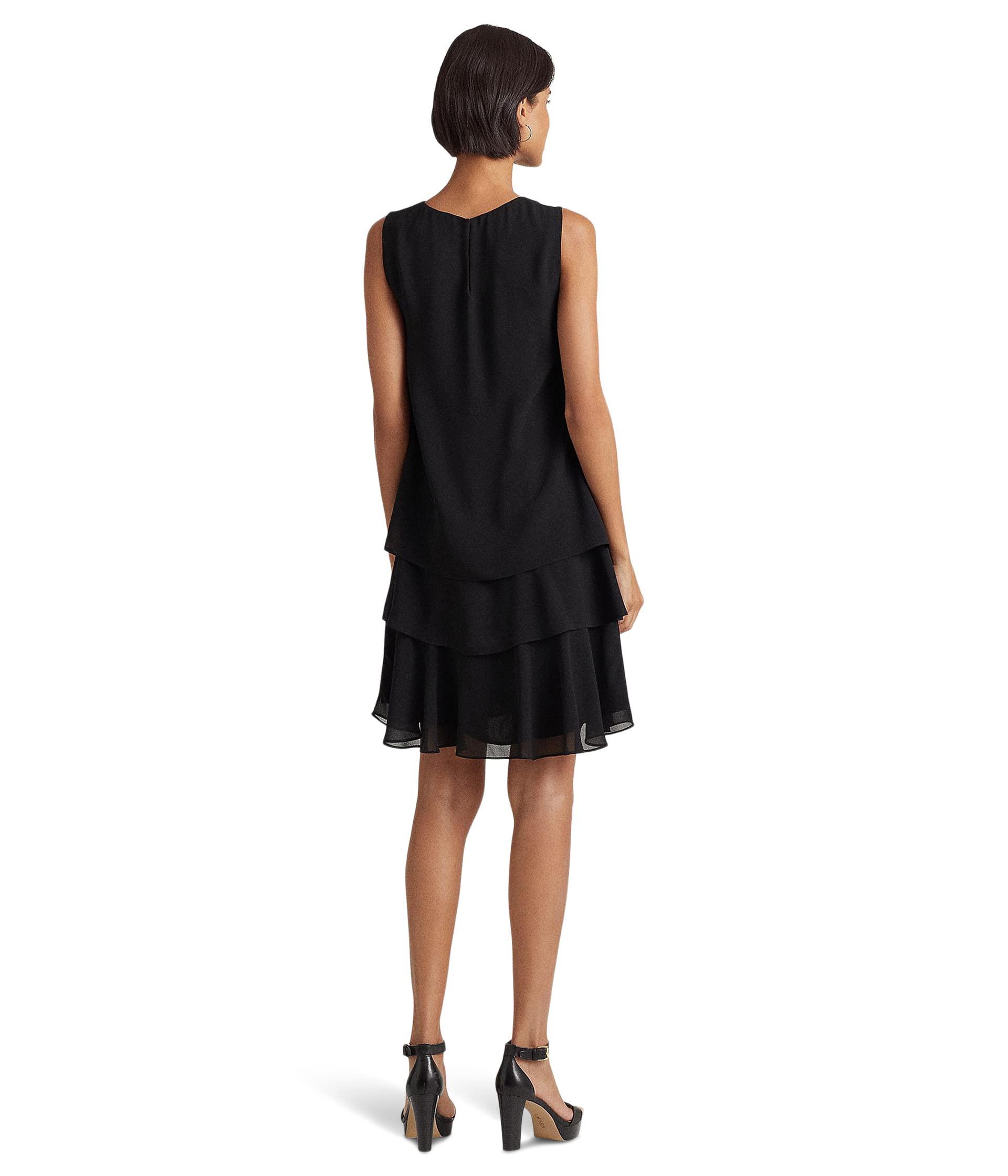 Lauren by Ralph Lauren Crinkle Georgette Shift Dress in Black | Lyst