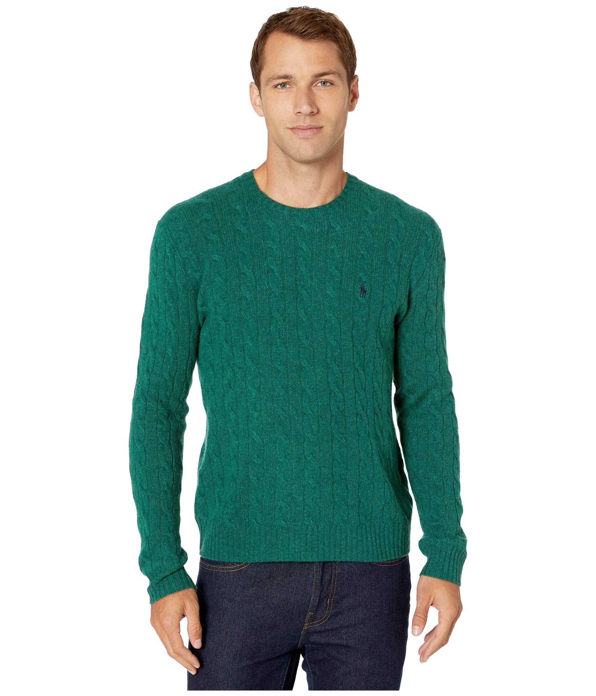 Polo Ralph Lauren Wool Cashmere Long Sleeve Cable Knit Sweater in Green