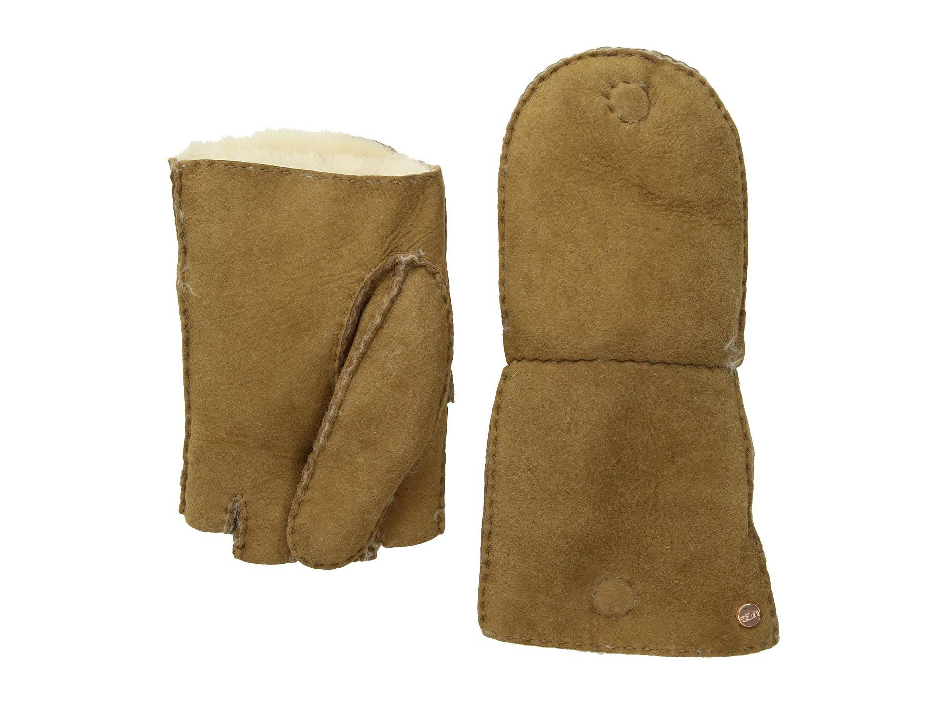 UGG Fur Fingerless Water Resistant Sheepskin Flip Mitten (chestnut