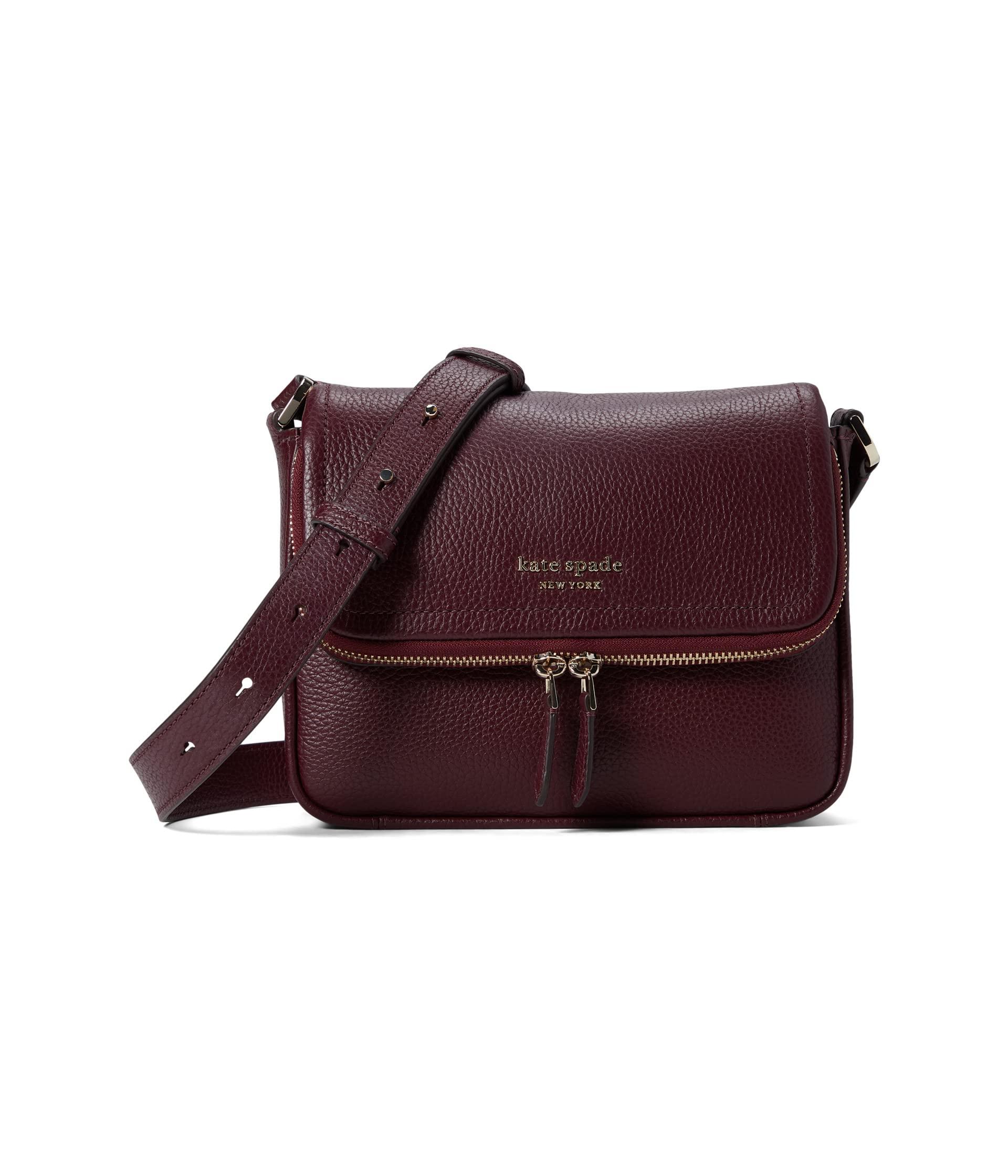 Kate Spade Run Around Pebbled Leather Large Flap Crossbody in Burgundy