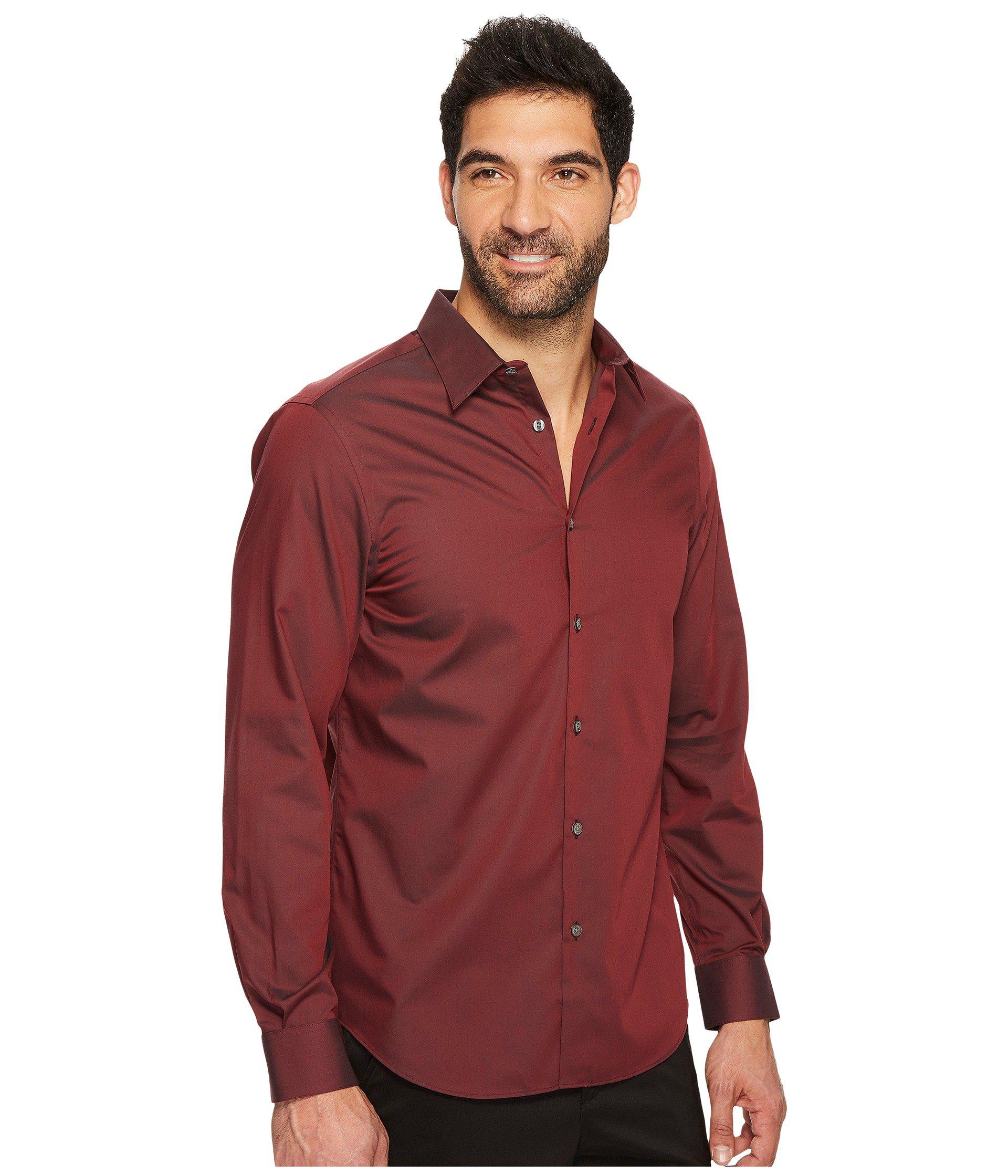 solid red button down silk shirt