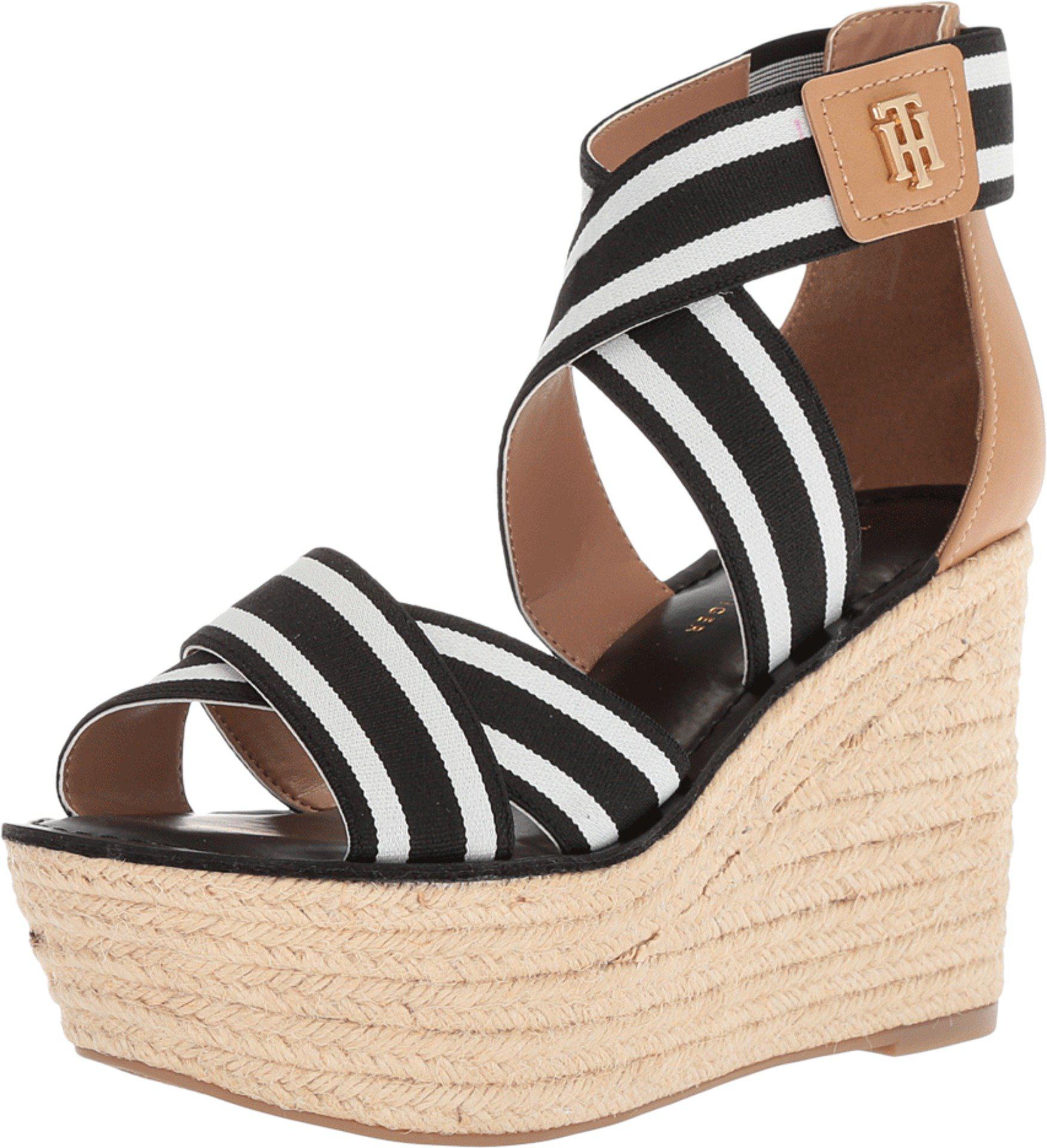 Tommy Hilfiger Synthetic Theia Espadrille Wedge Sandal in Black/White - Lyst