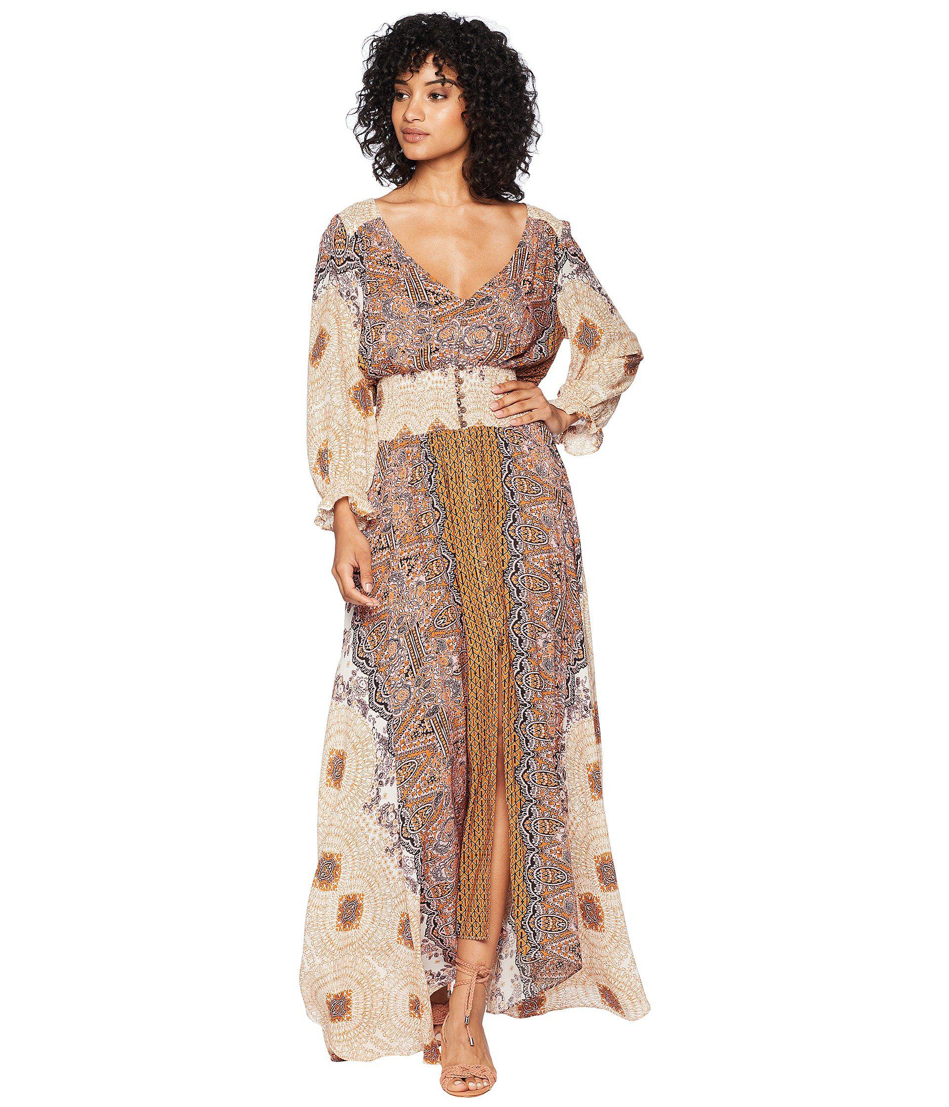 mexicali rose printed smocked maxi dress