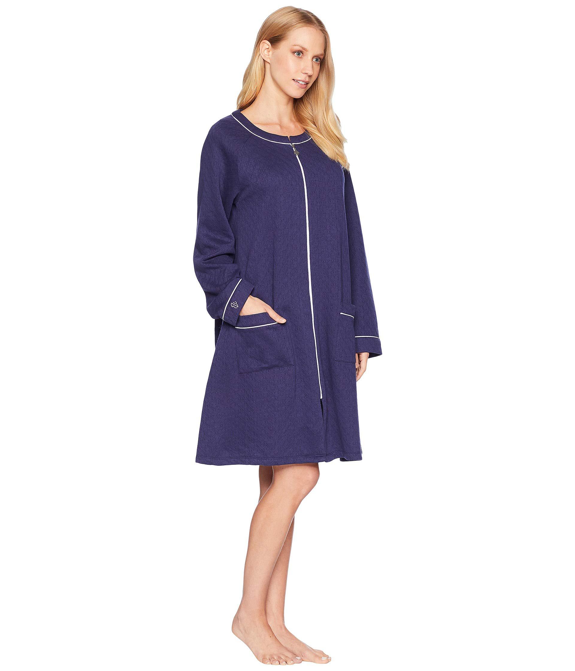  Eileen  West Cotton Short Zip Robe  solid Deep Navy Women 