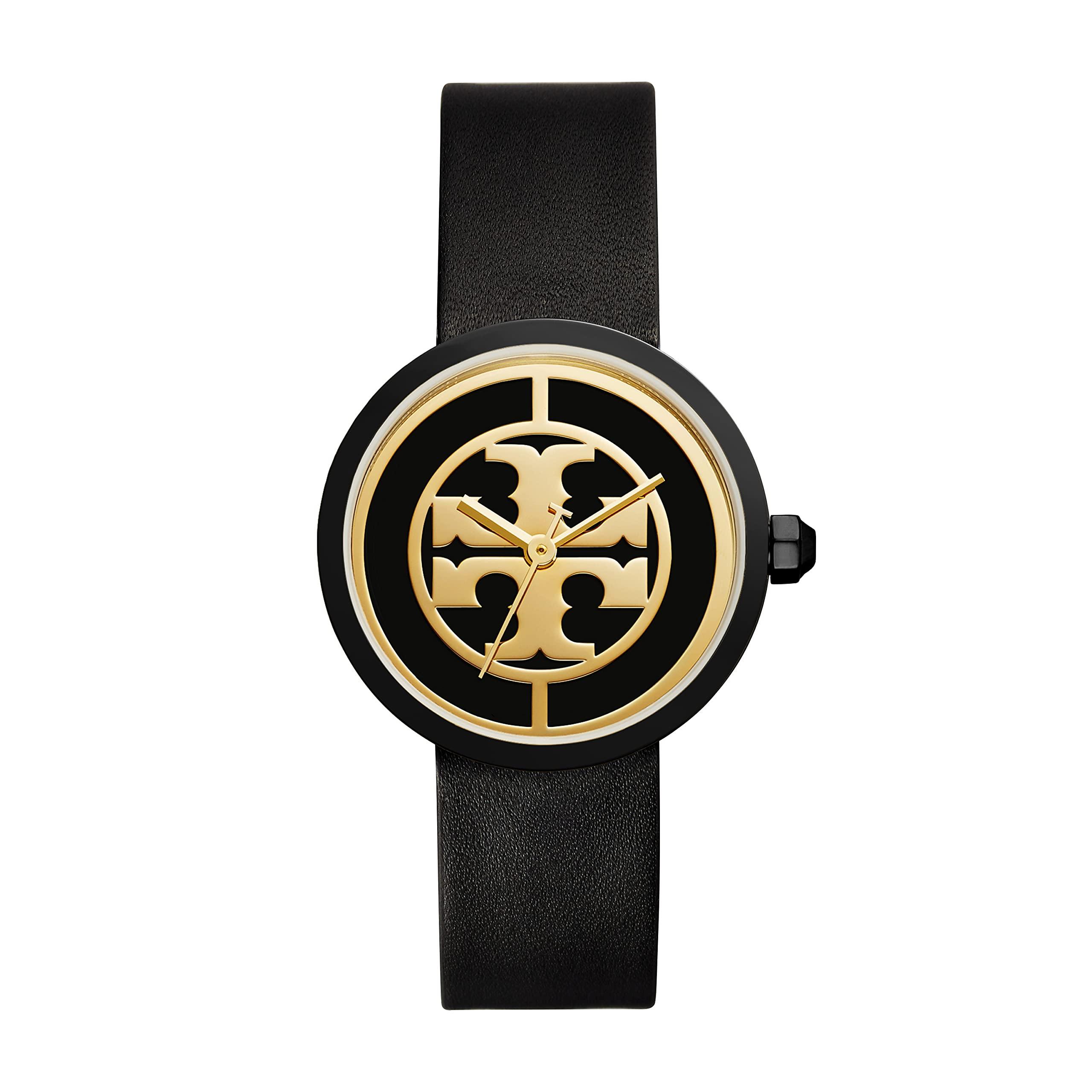 Tory Burch Reva Leather Watch in Black | Lyst