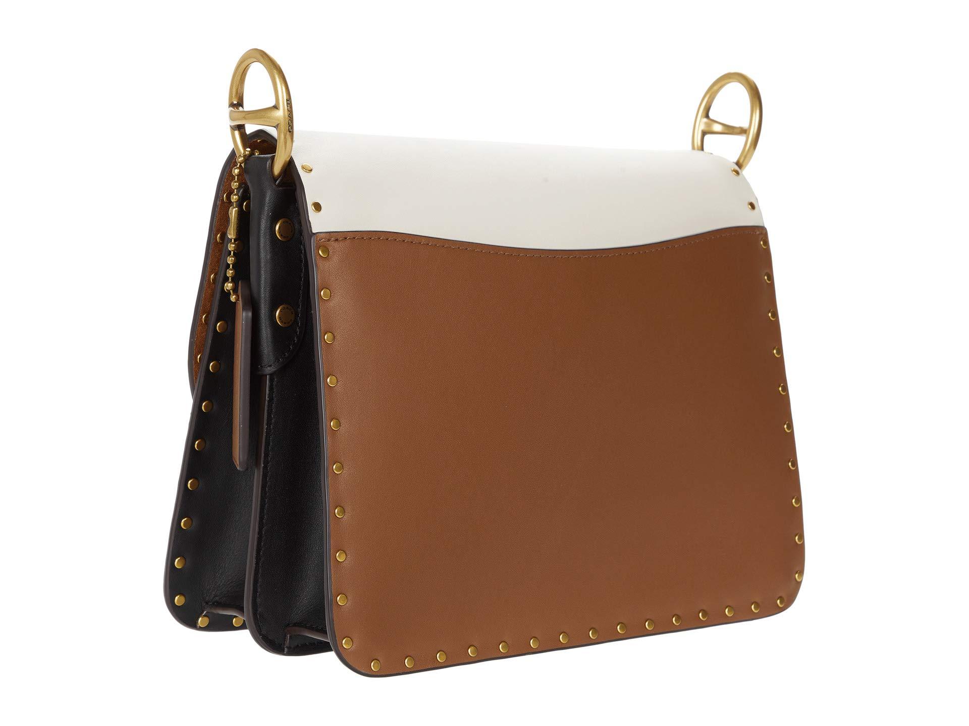 COACH Colorblock Mixed Leather With Border Rivets Beat Shoulder Bag in