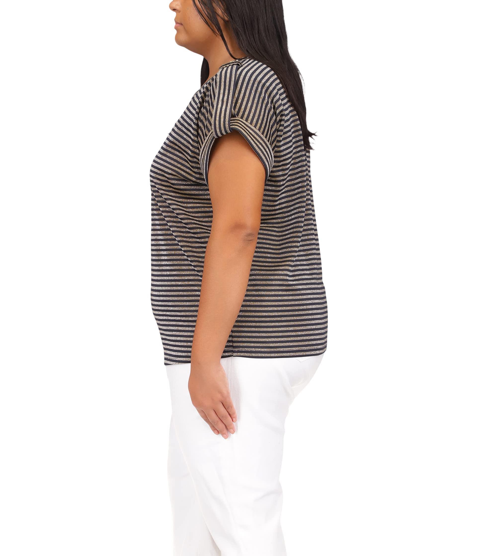MICHAEL Michael Kors Plus Size Stripe Snap Epaulette T-shirt in Gray | Lyst