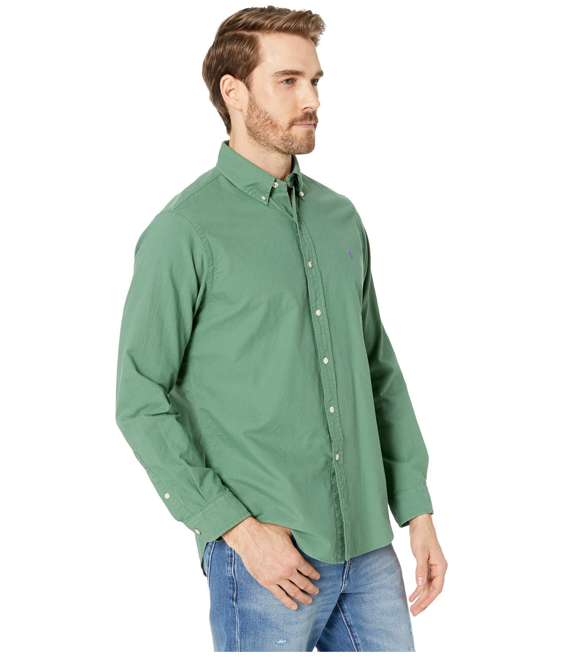 Polo Ralph Lauren Cotton Long Sleeve Solid Garment Dyed Oxford Classic Fit Sport Shirt in Green 