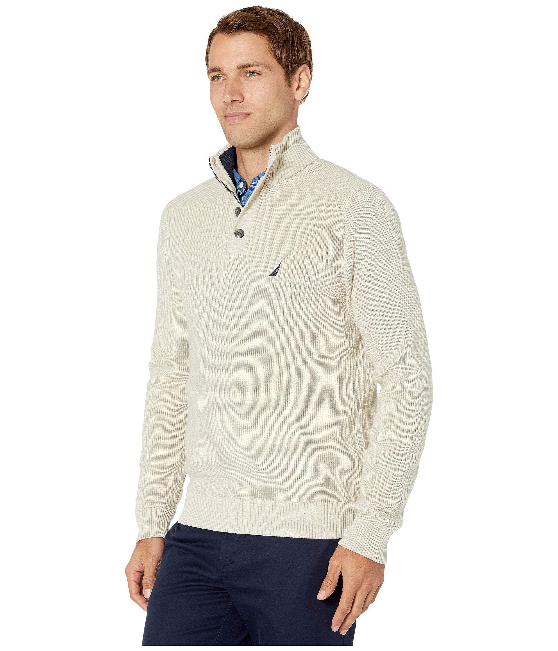 Nautica Cotton Button Mock Neck Sweater in Beige (Natural) for Men - Lyst