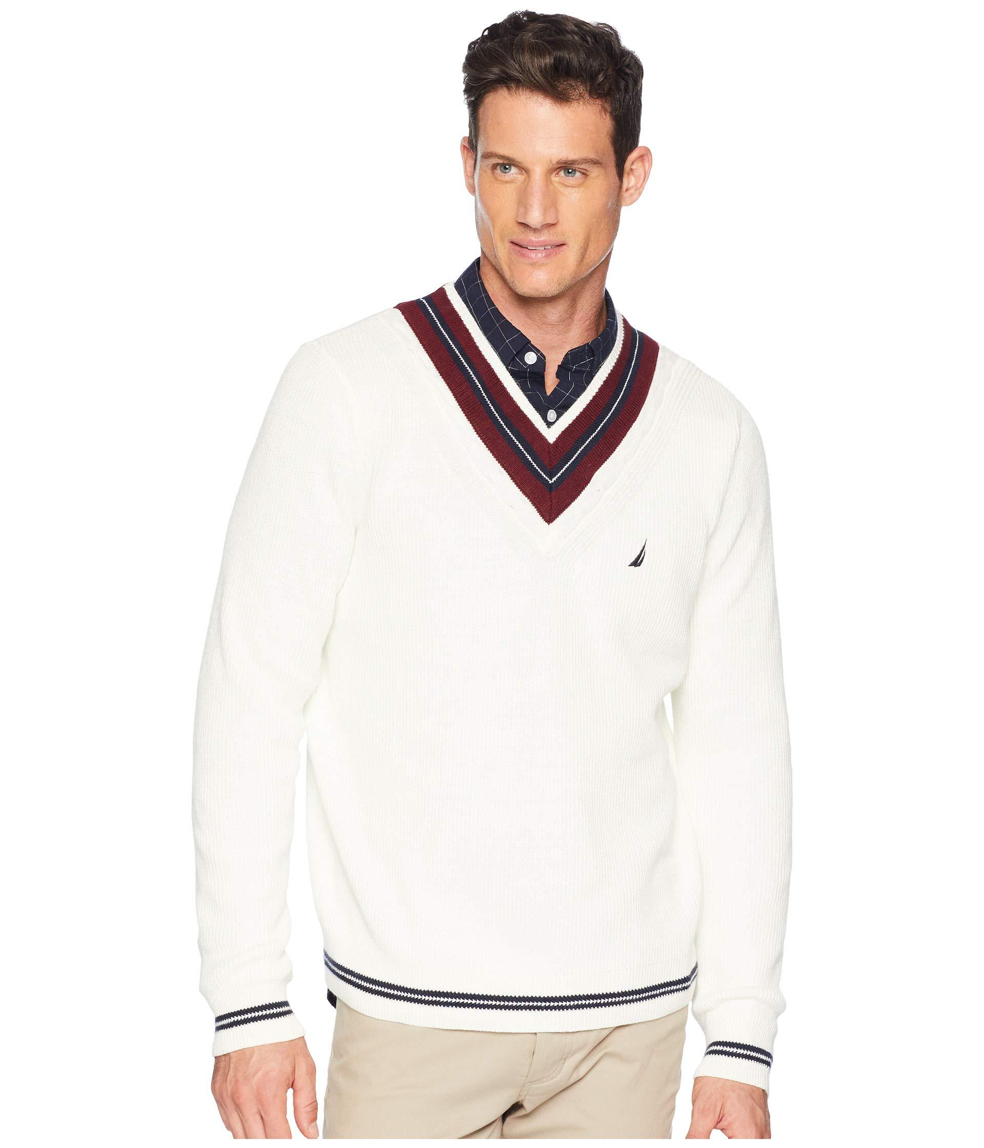 Nautica Mens Long Sleeve Cable Tipped V-Neck Sweater