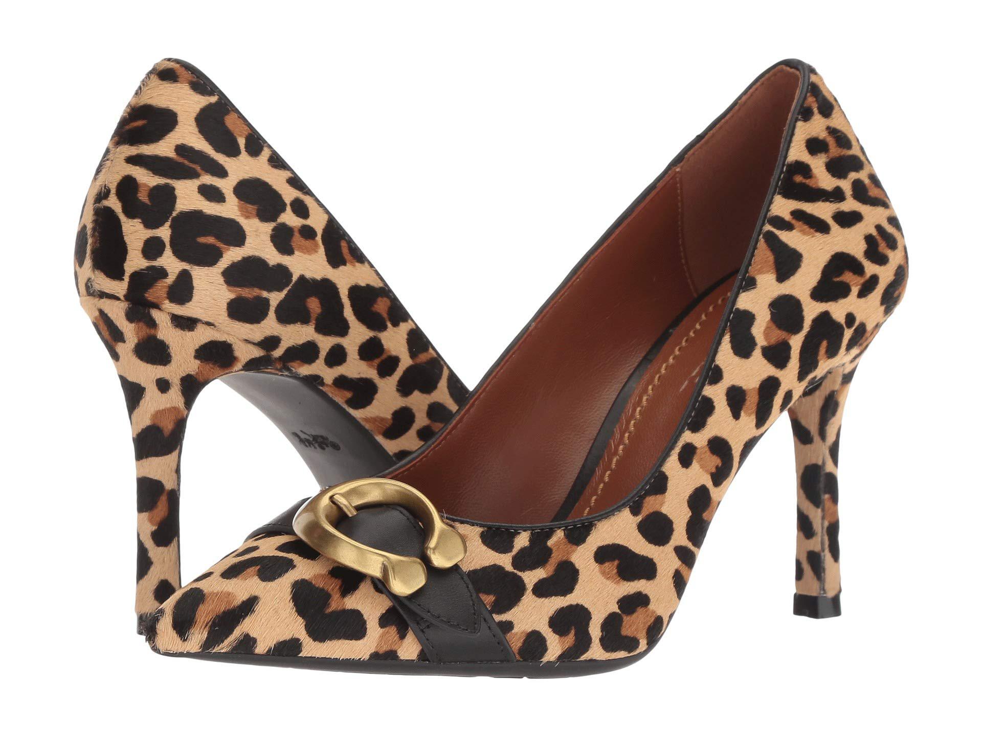 COACH Leather Waverly Pump With Signature Buckle (natural) Women's