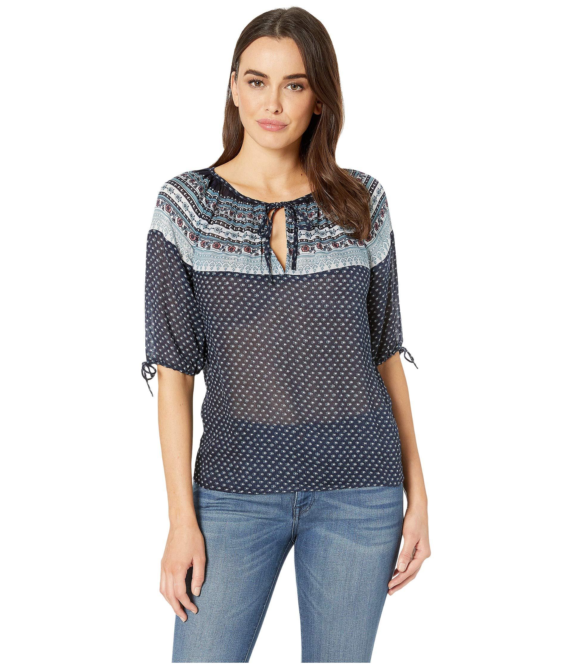 Lucky Brand Printed Peasant Top in Blue - Lyst