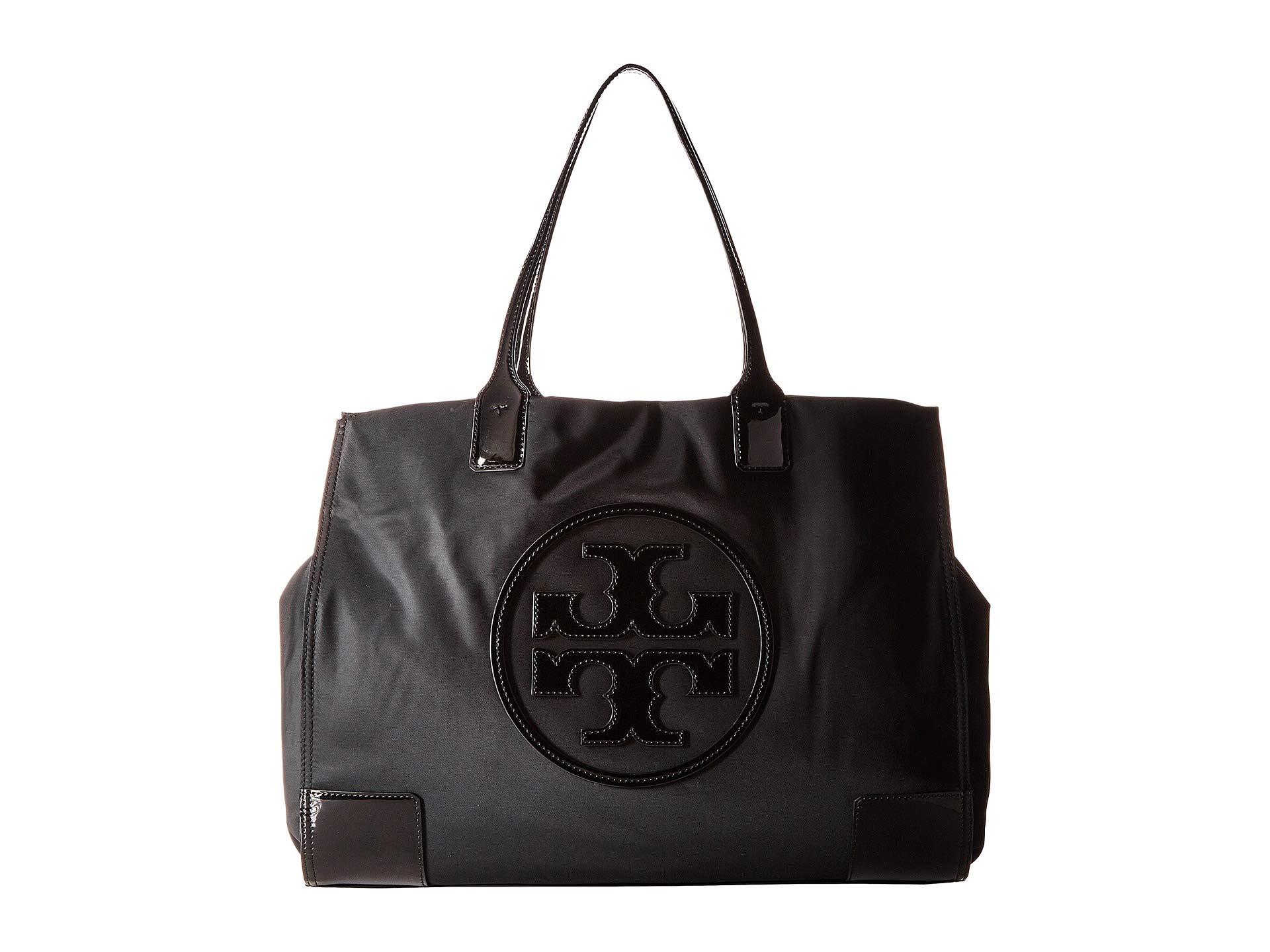 tory burch ella patent tote black