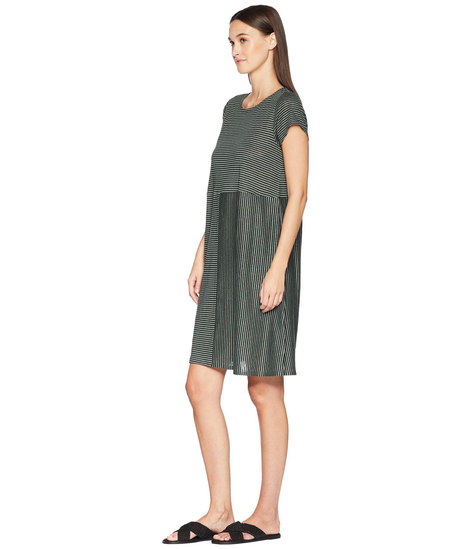 eileen fisher organic linen striped dress