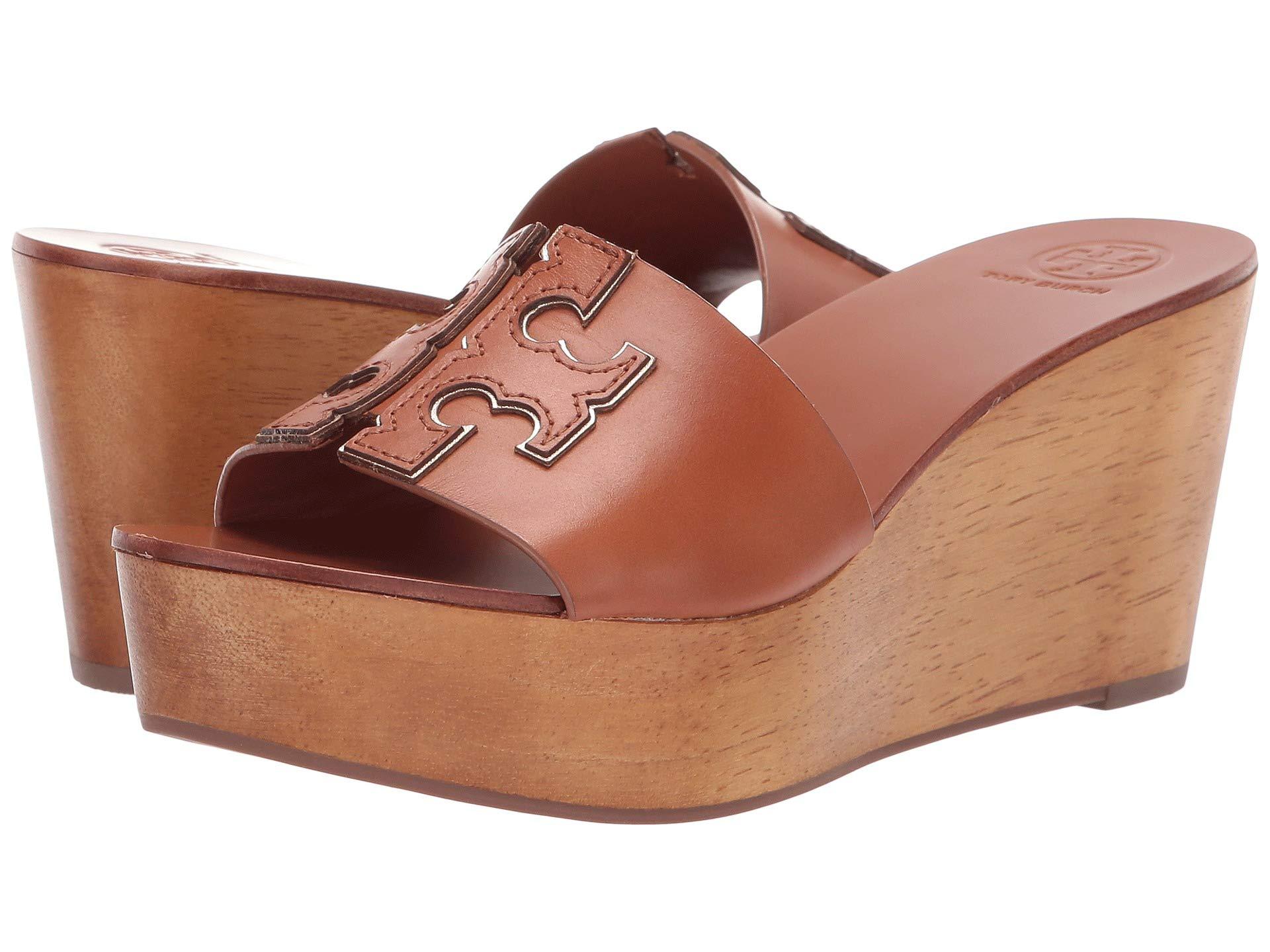 Tory Burch Leather Women's Ines Wedge Platform Slide Sandals in Brown