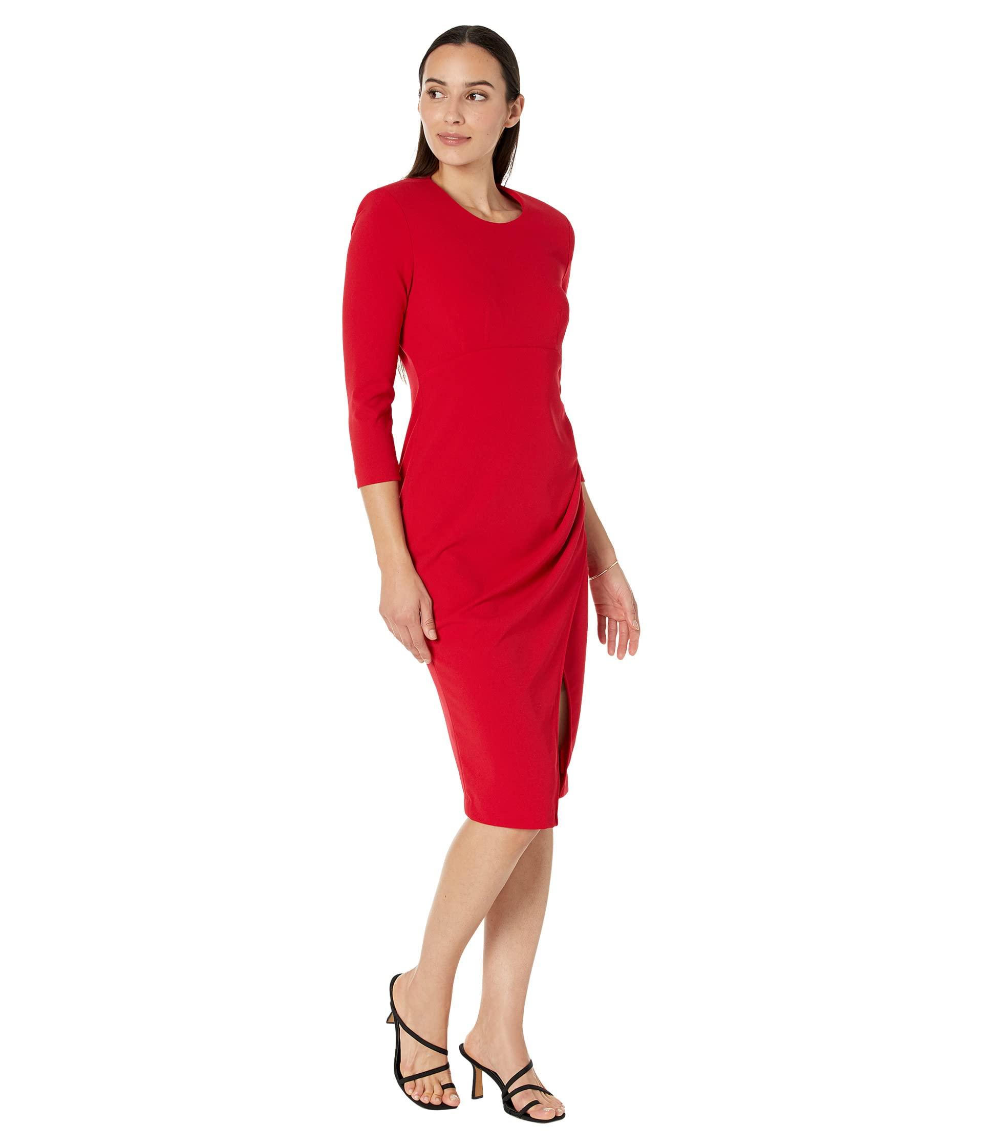 Calvin Klein Long Sleeve Ruched Midi Dress in Red | Lyst
