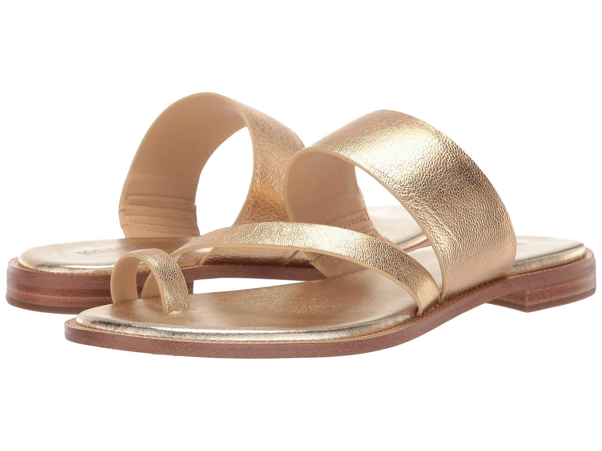 MICHAEL Michael Kors Leather Pratt Flat Sandal (pale Gold) Women's ...
