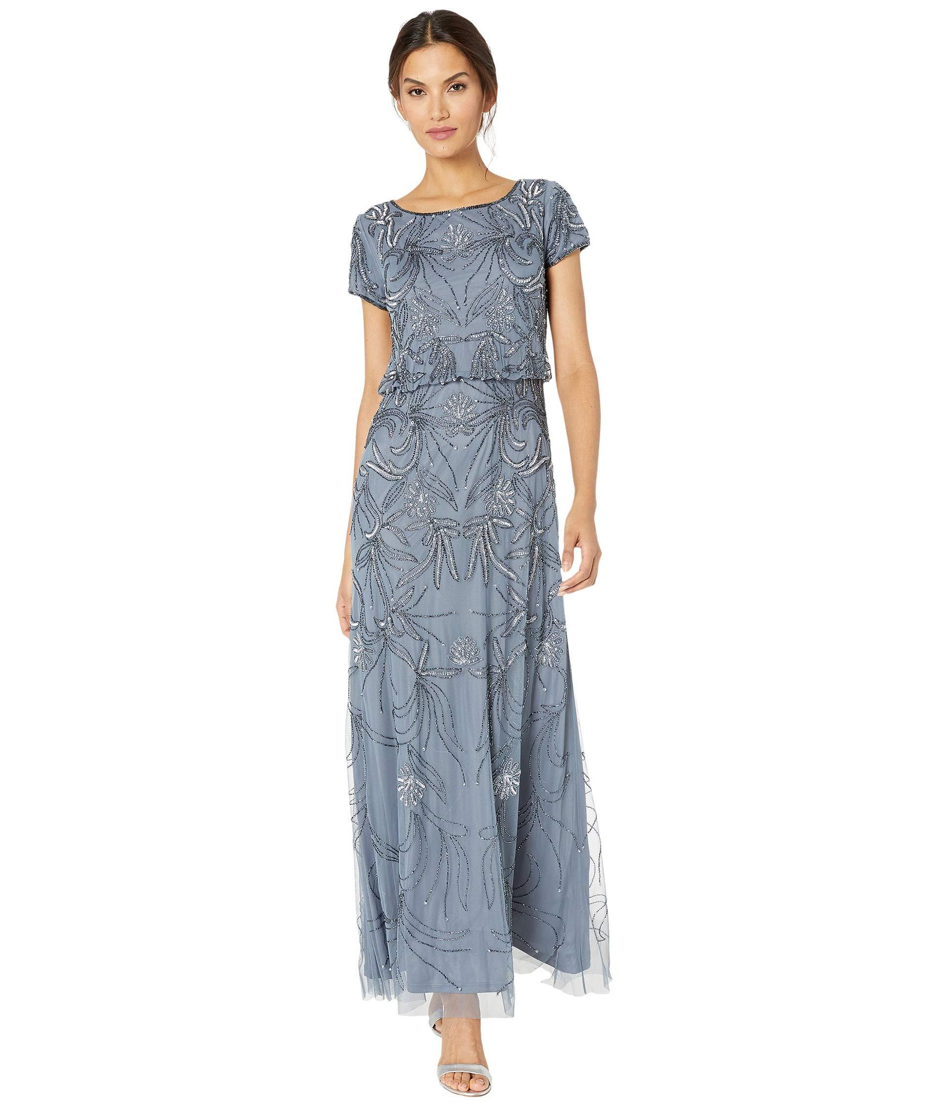 Adrianna Papell Synthetic Beaded Blouson Evening Gown in Dusty Blue