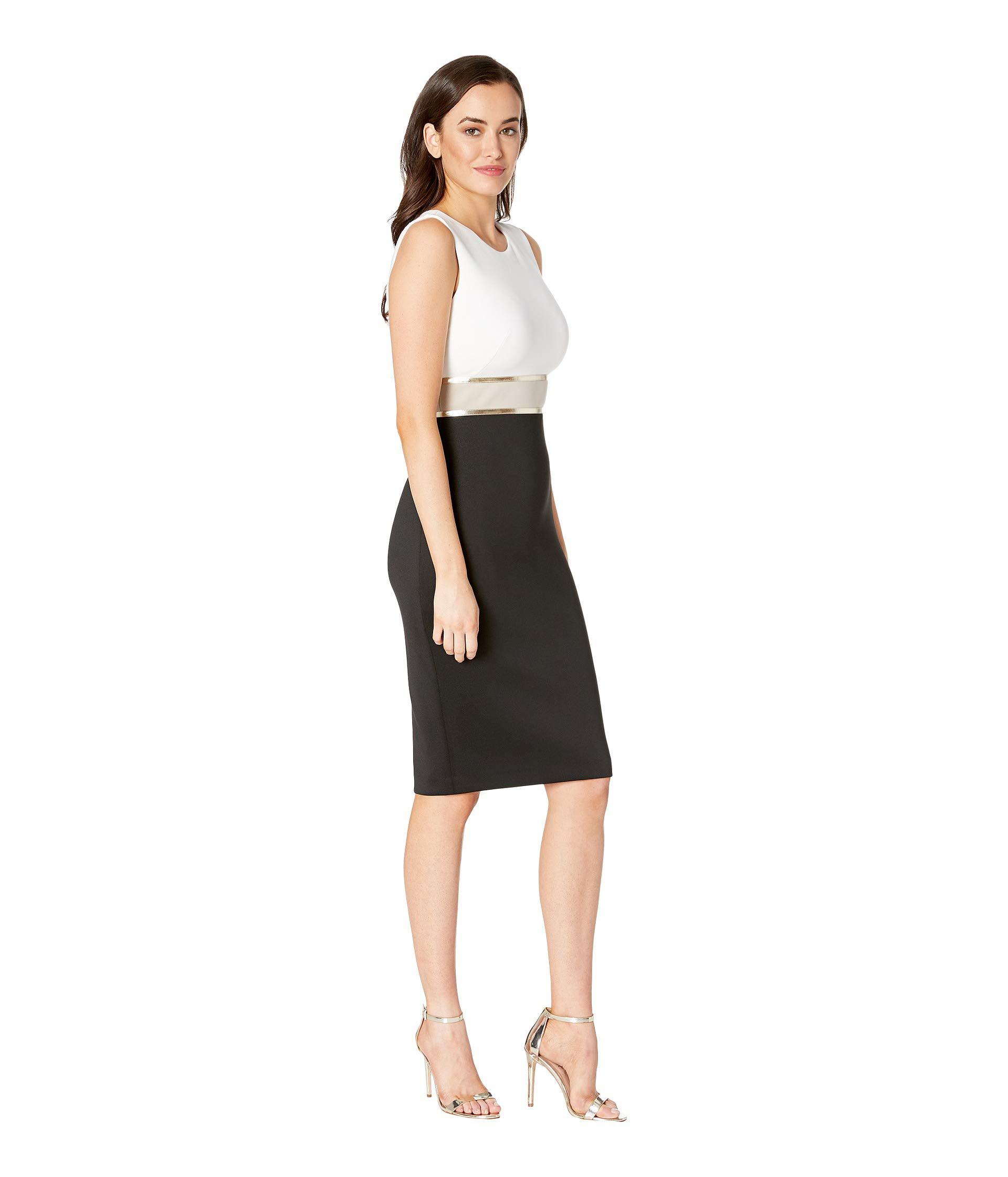 Calvin Klein Sleeveless Color Block Sheath With Metallic Trim Dress in  Black | Lyst