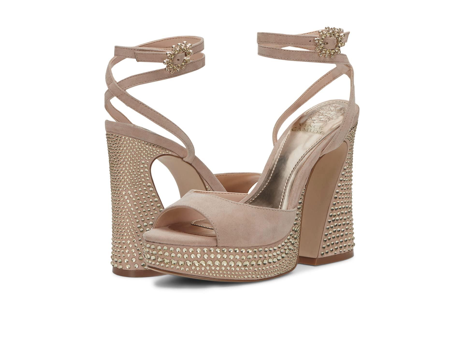 Vince Camuto Inna Suede Rhinestone Studded Platform Block Heel Sandals | Dillard's