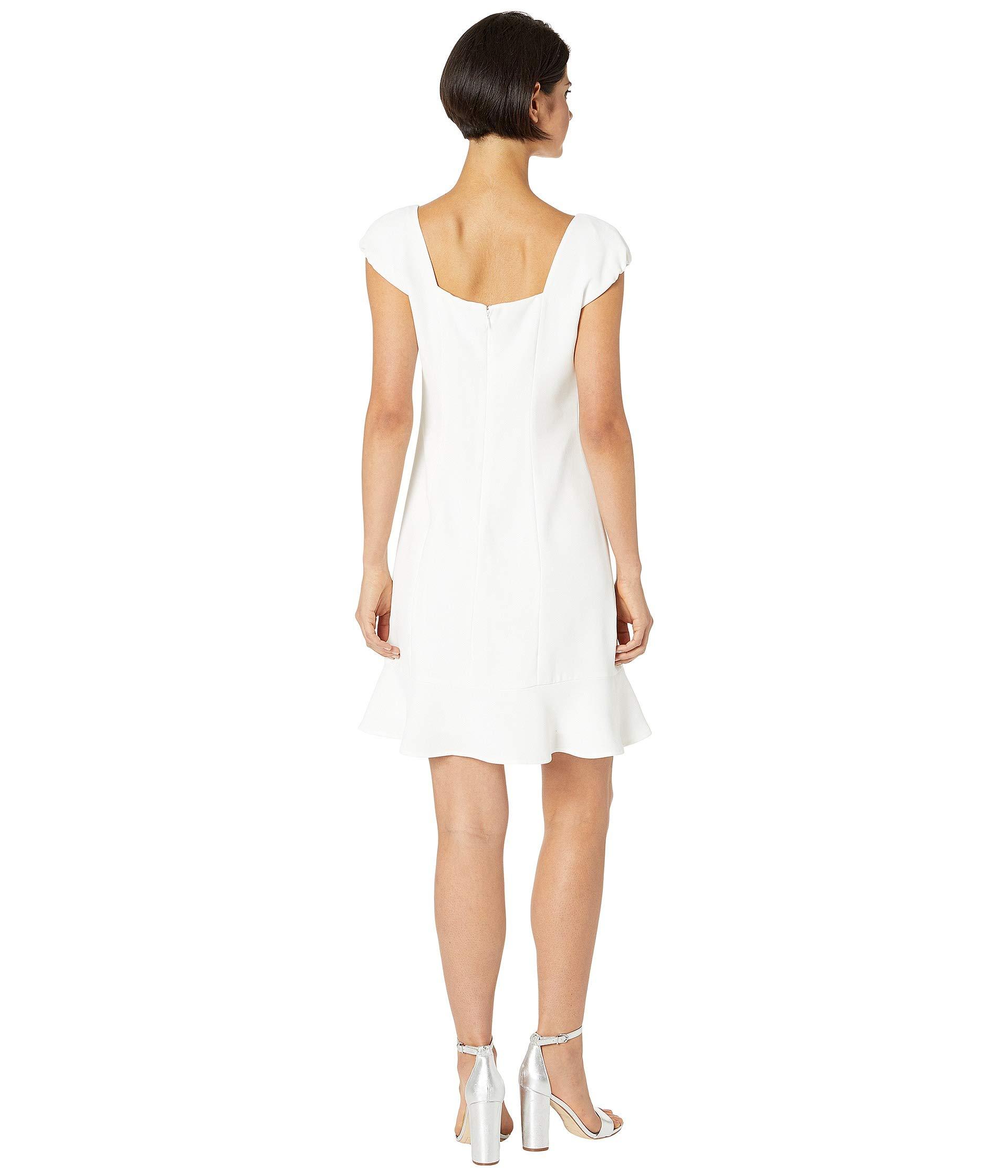 Cece Synthetic Cap Sleeve Moss Crepe Dress W/ Ruffle in White - Lyst