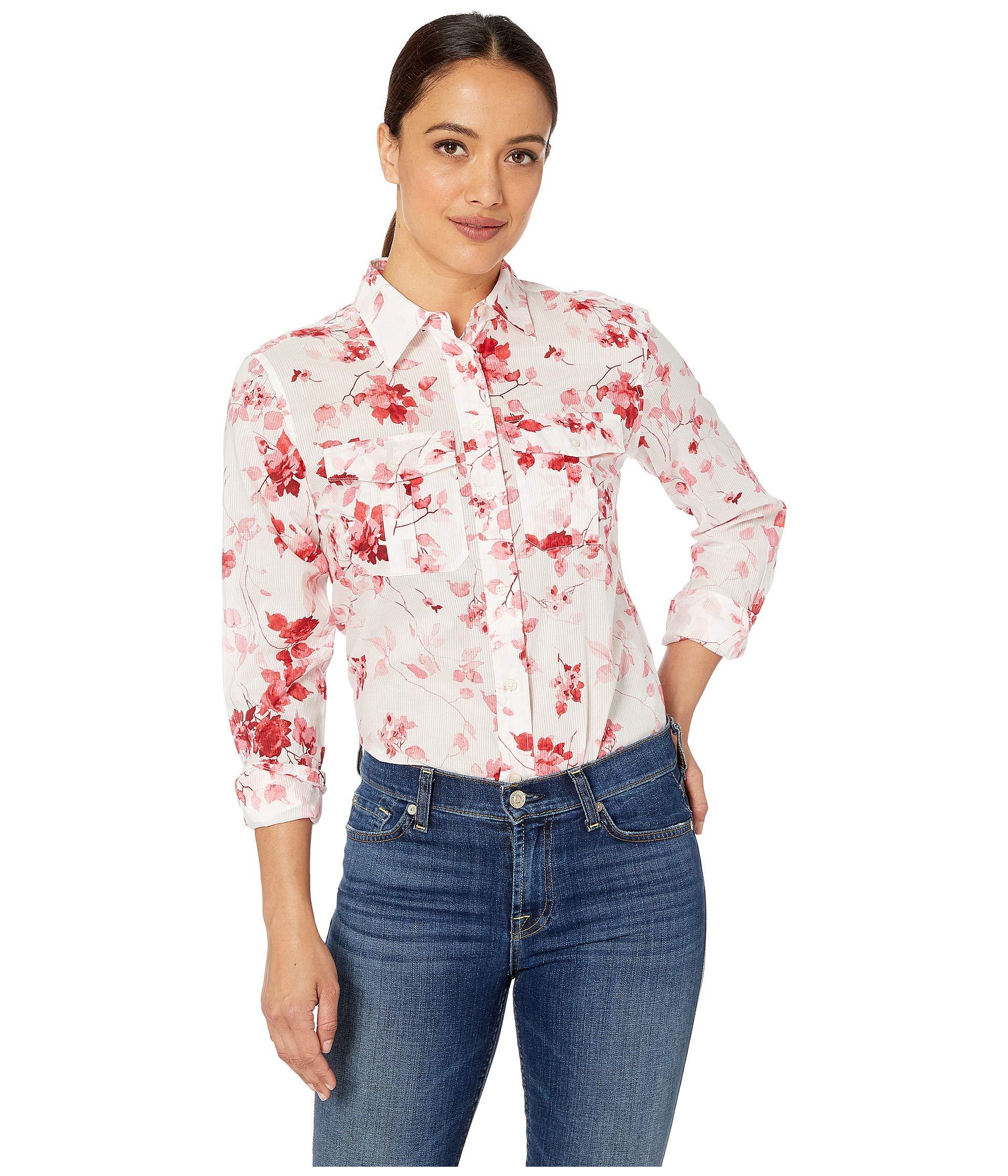 Lauren by Ralph Lauren Petite Floral Cotton Shirt in Red - Lyst