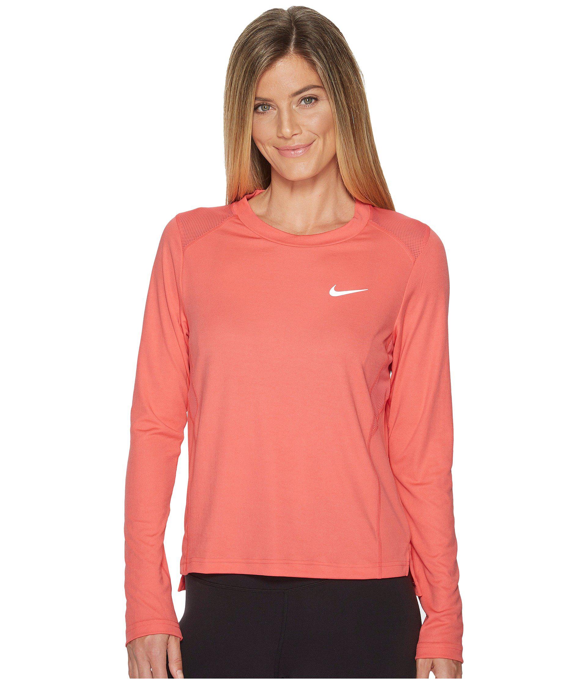 nike running miler long sleeve top pink