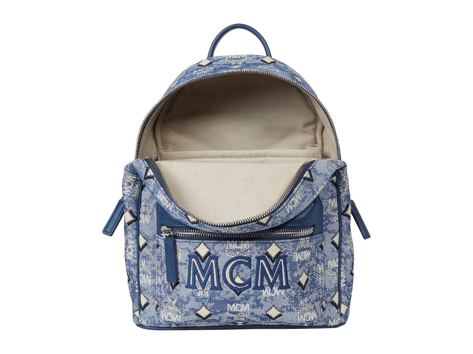 MCM Small Stark Vintage Jacquard Monogram Canvas & Leather Backpack Women's  Blue