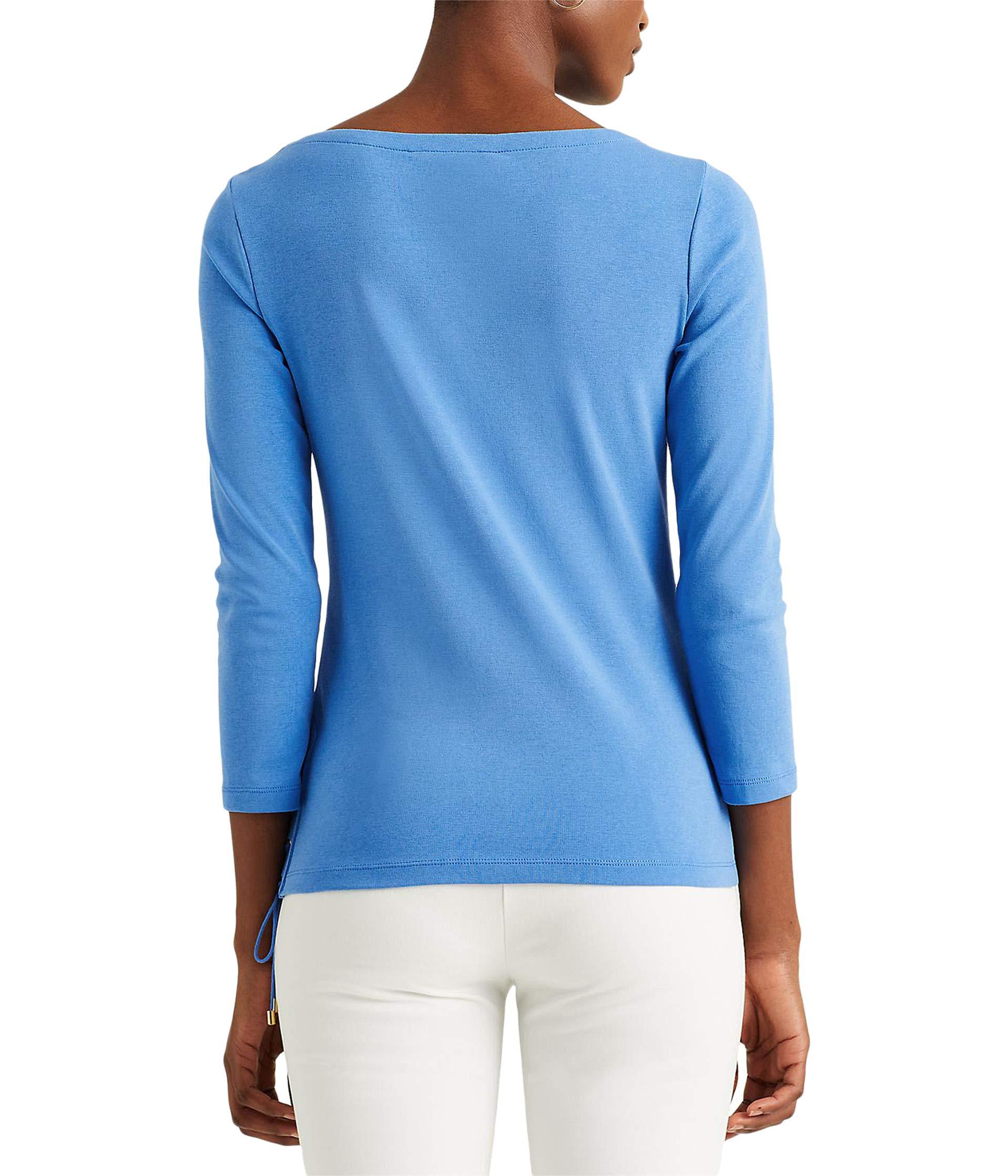 Lauren by Ralph Lauren Stretch Cotton Boatneck Top in Blue - Lyst