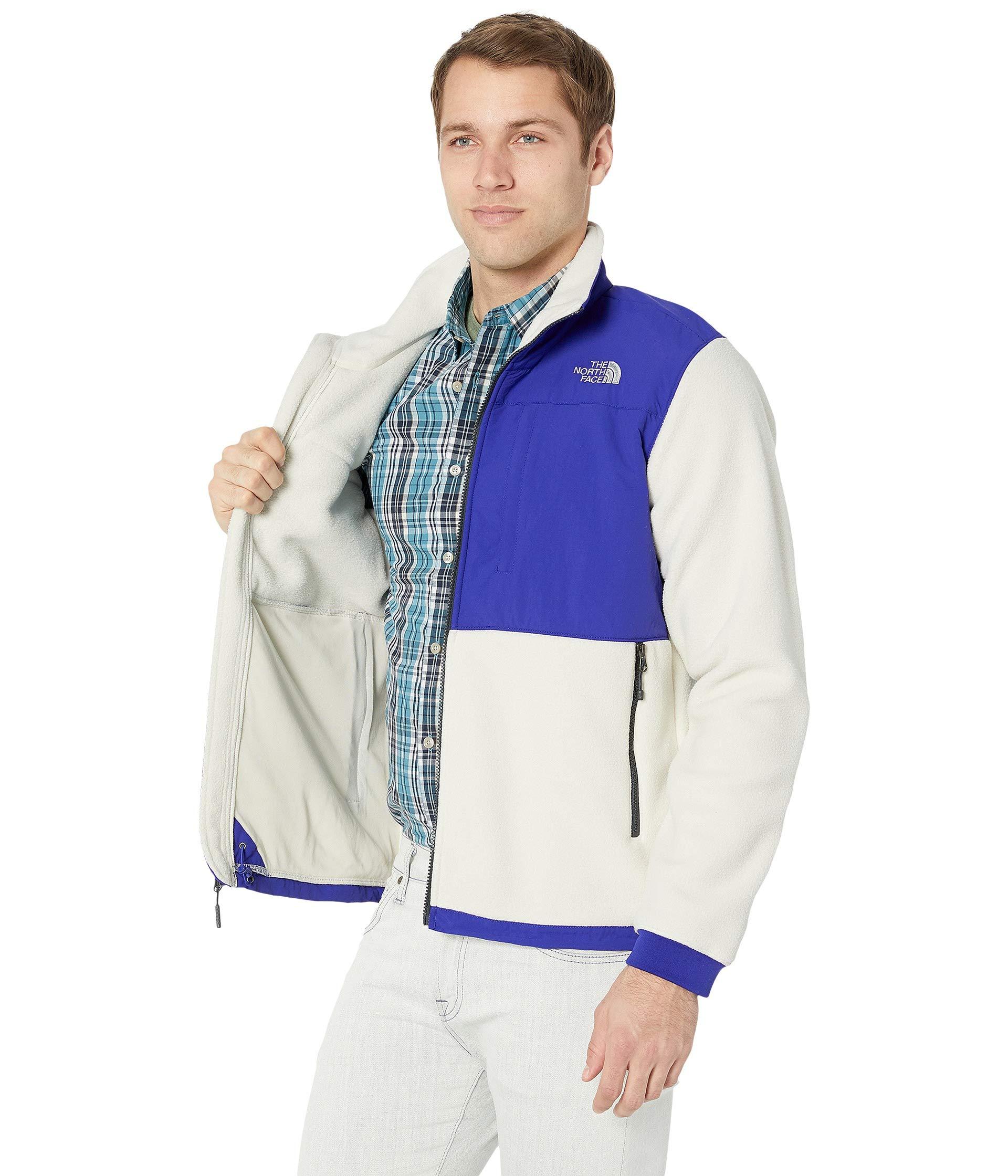 north face white and blue jacket