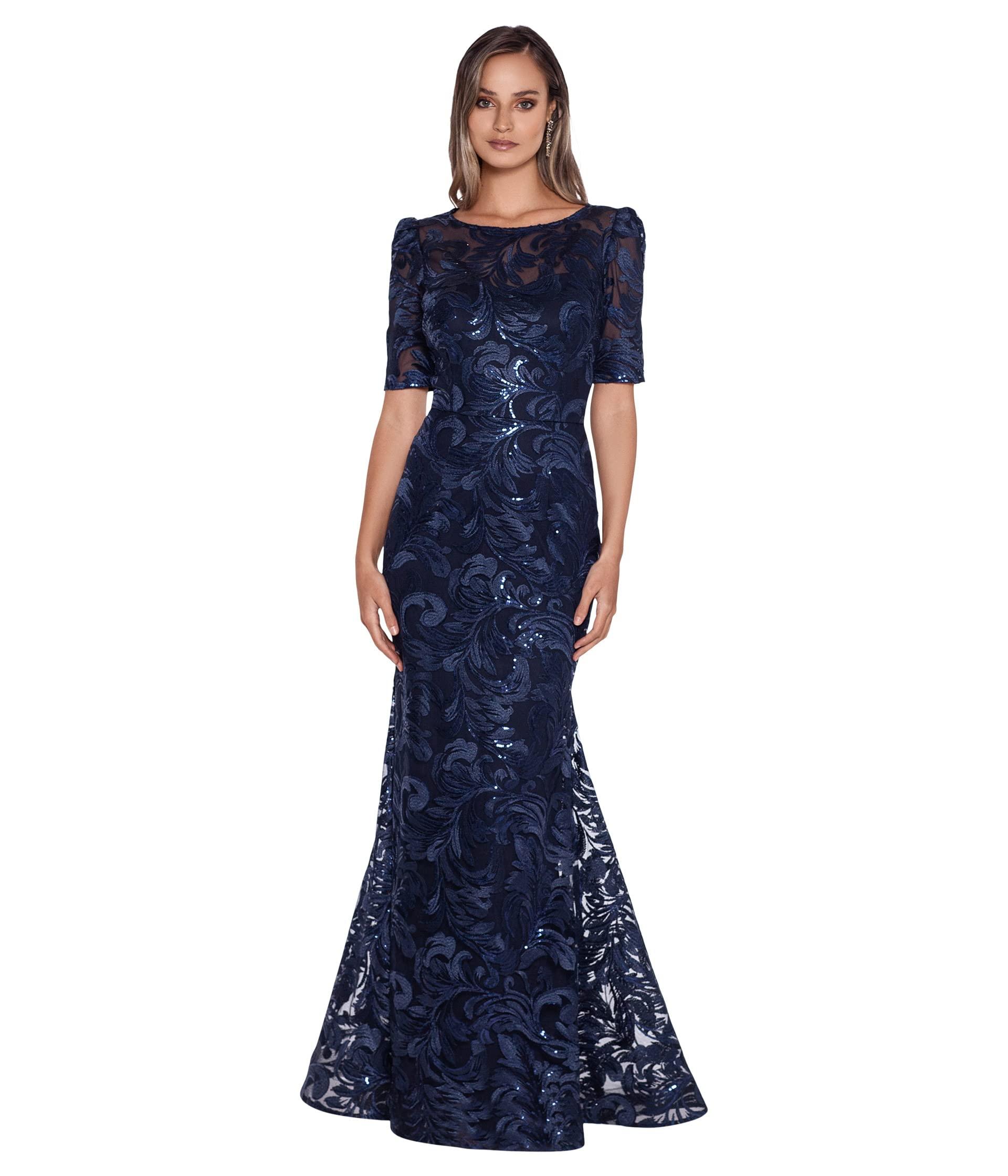 Xscape Long 3/4 Sleeve Embroidered Sequin Dress in Blue Lyst